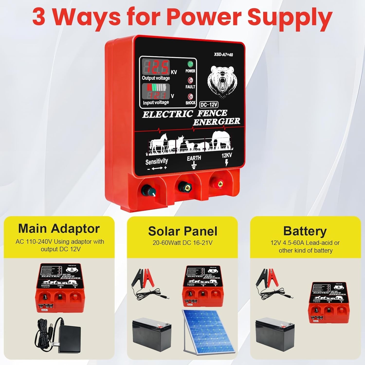 9J Electric Fence Charger Energizer, 9 Joules 400 Acres, AC DC 2 in 1 Powered…