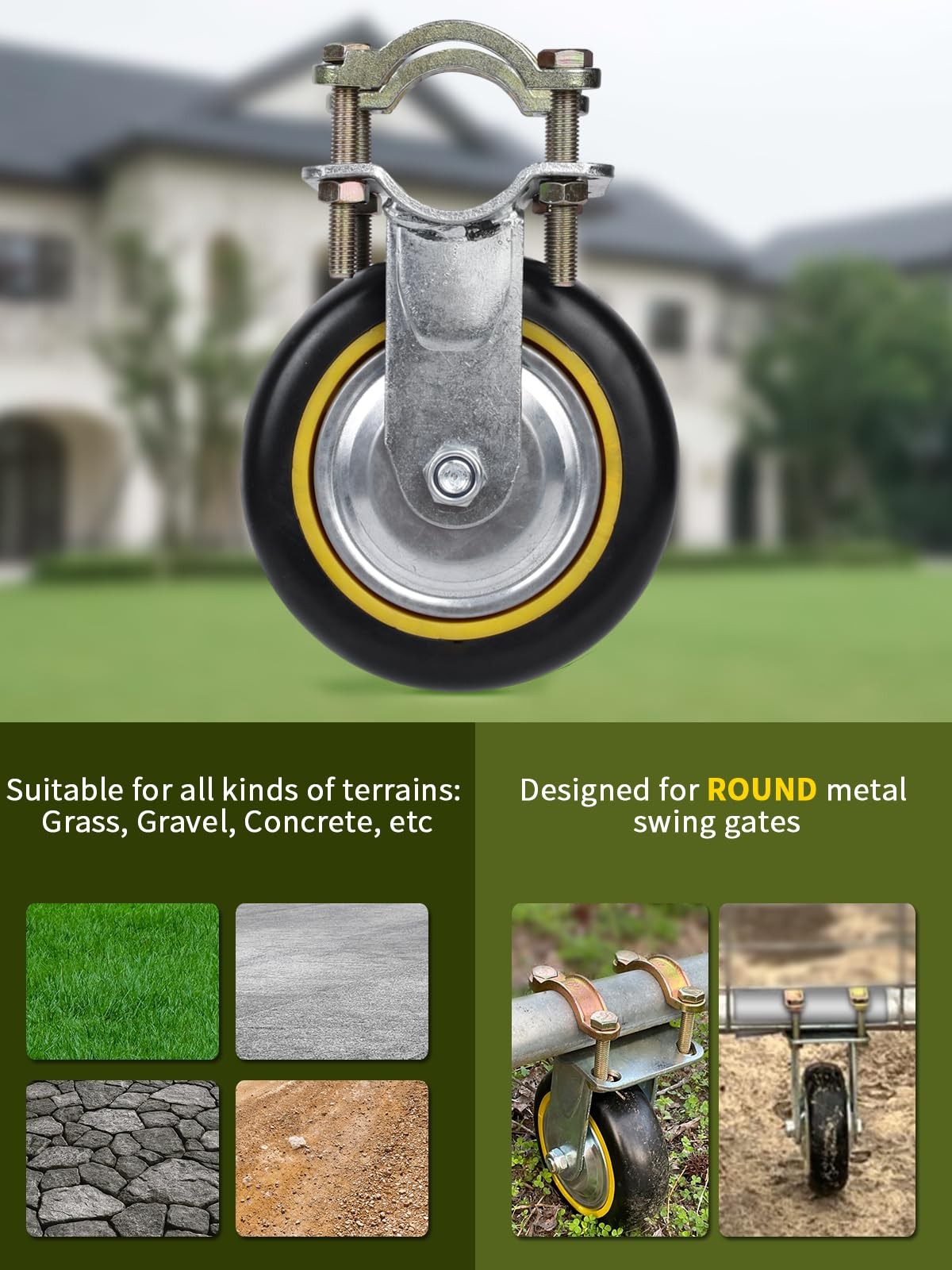 Gate Wheels for Metal Tube Gate – 6″ Farm Gate Wheel for Metal Swing Gate Fen…