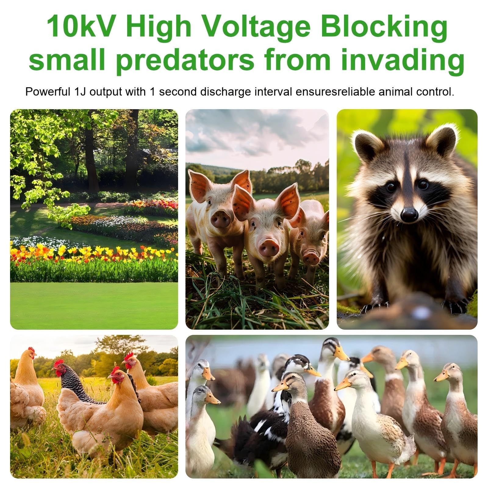 10KV Electric Fence Charger – 5 Mile Range, 1 Joule, Waterproof Kit for Farm Ani