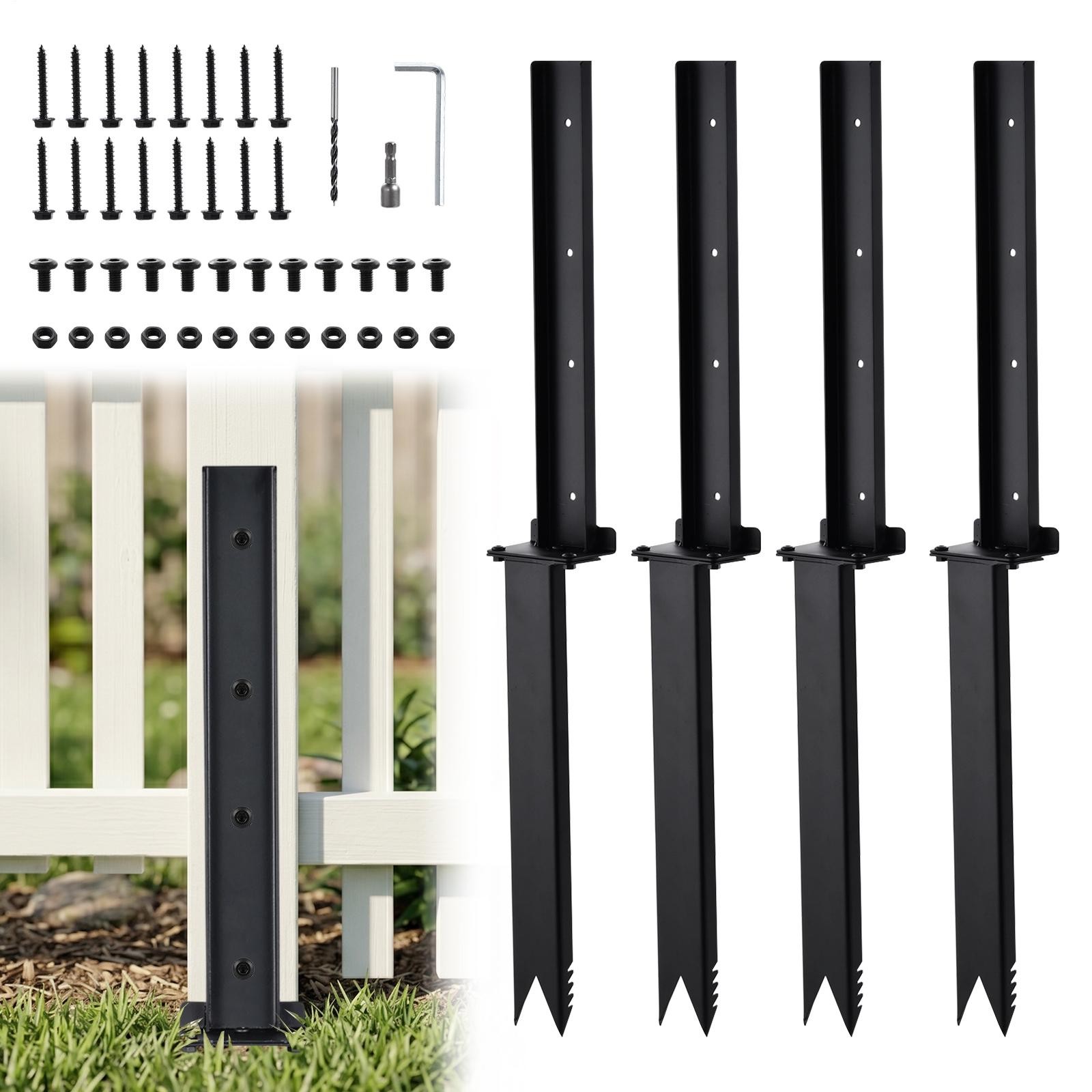 4 Pcs Fence Post Repair Kit Heavy Duty Wooden Fence Post Anchors Repair Stakes