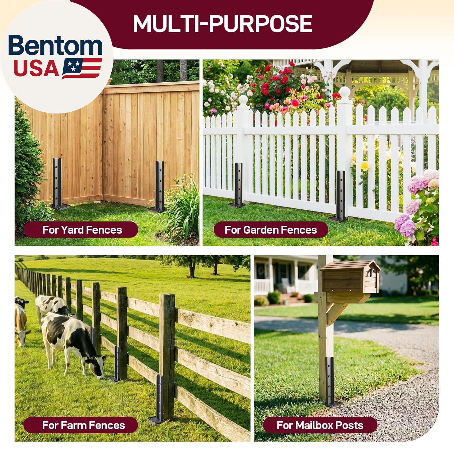 Fence Post Repair Kit, 2Pcs Heavy Duty Fence Post Anchor Ground Stakes, Robust Q