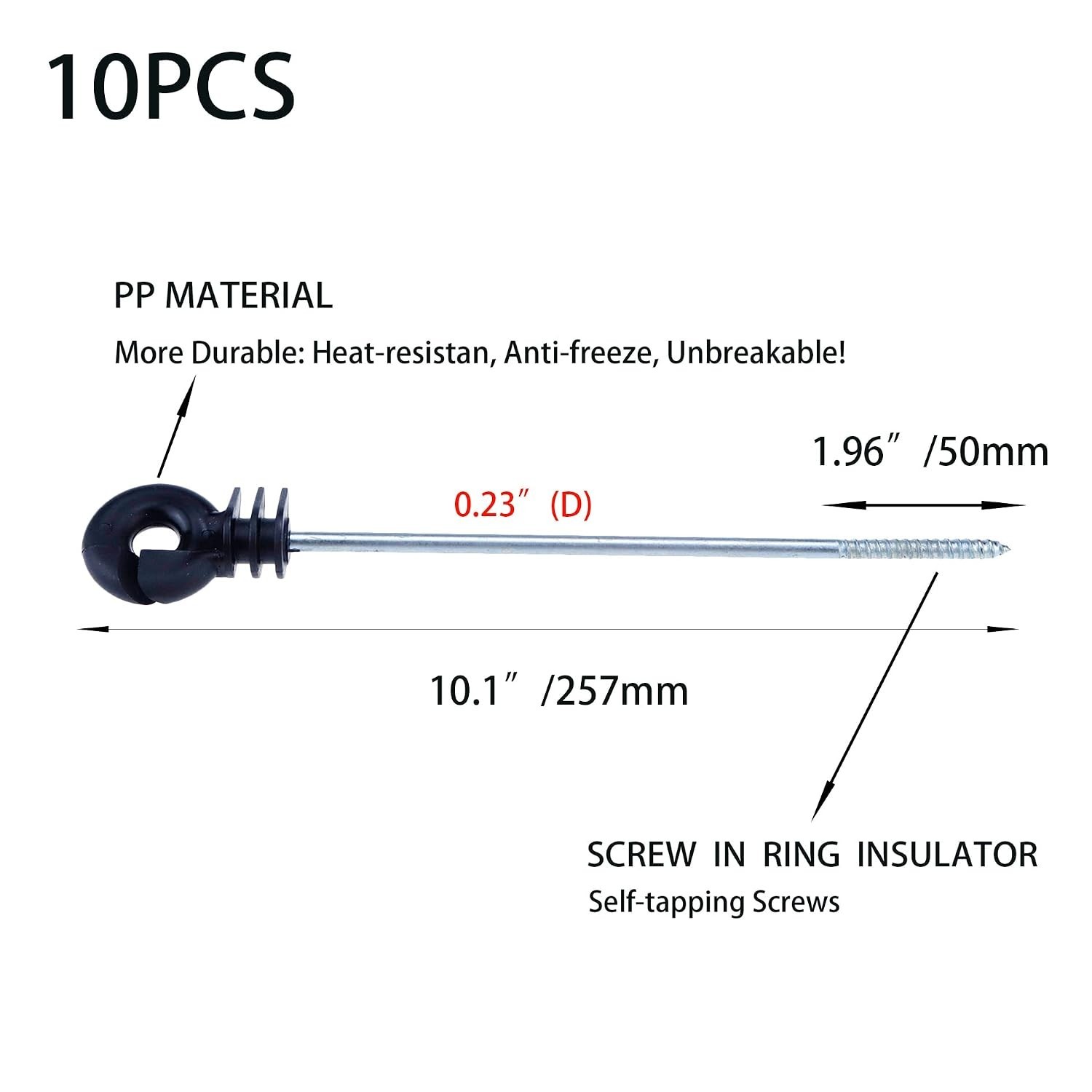 10Pcs Long Electric Fence Insulator Screw-in Insulator Fence Post Wood Post I…