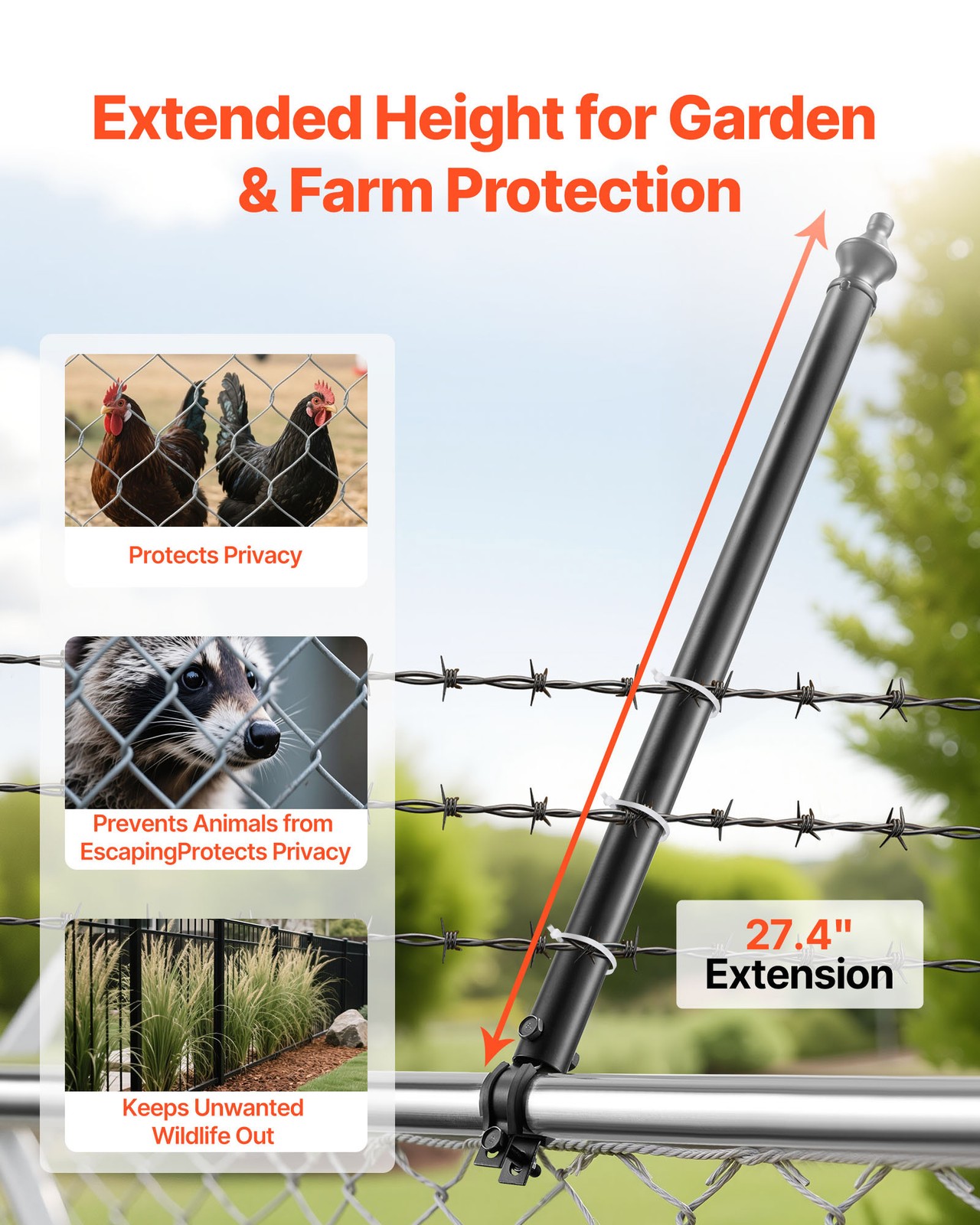 VEVOR 9Pack 27.4 in Galvanized Steel Chain Link Fence Extender for 1.3″-1.5″