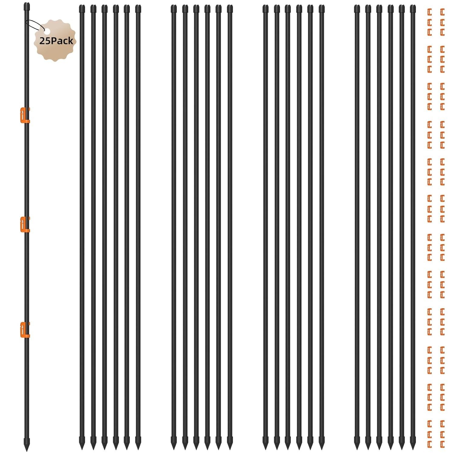25Pcs 46Inch Portable Electric Fence Posts Kit with 75 Insulators,Temporary Elec