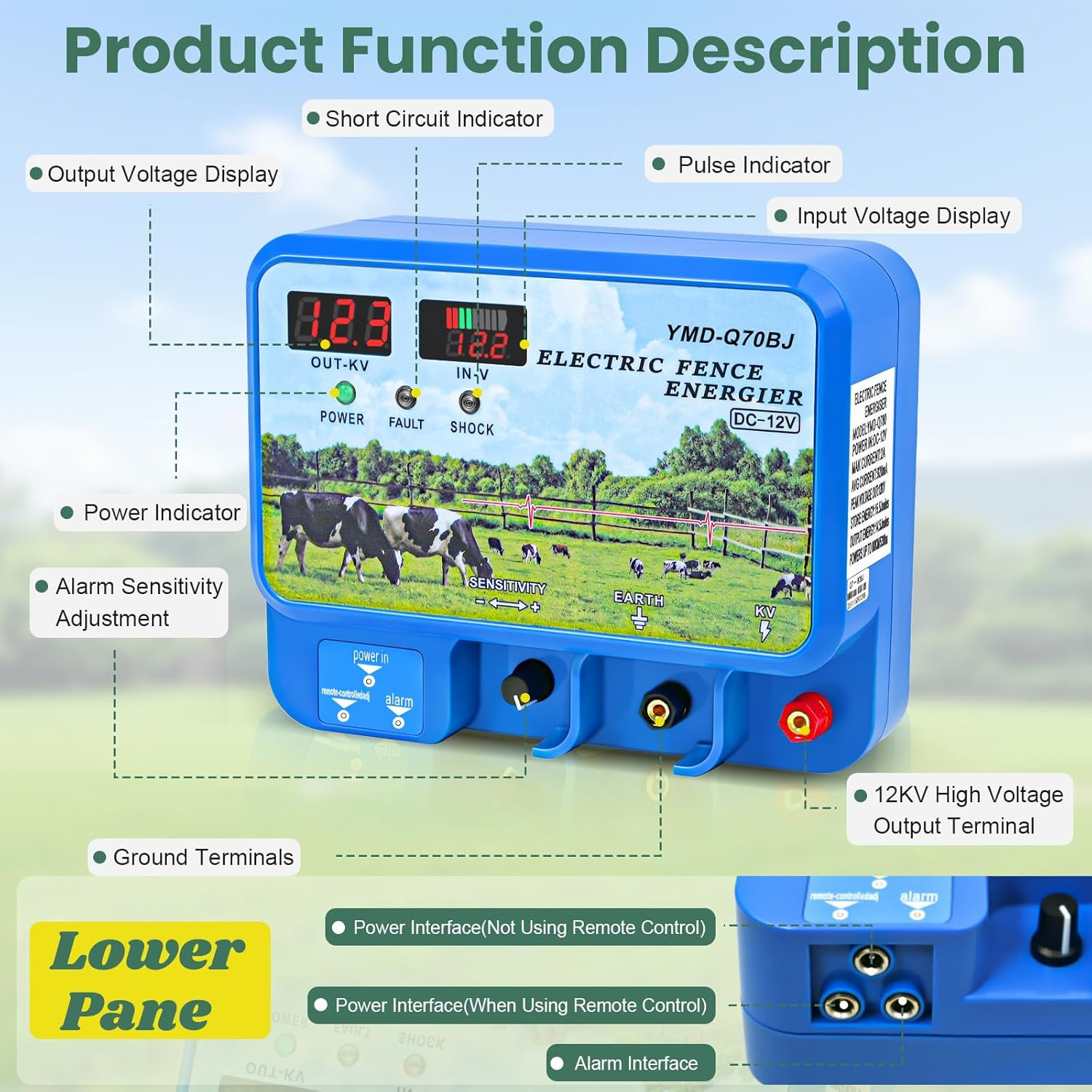 Electric Fence Charger 15.5J 12KV 600 Acres AC DC Livestock Cattle Energizer