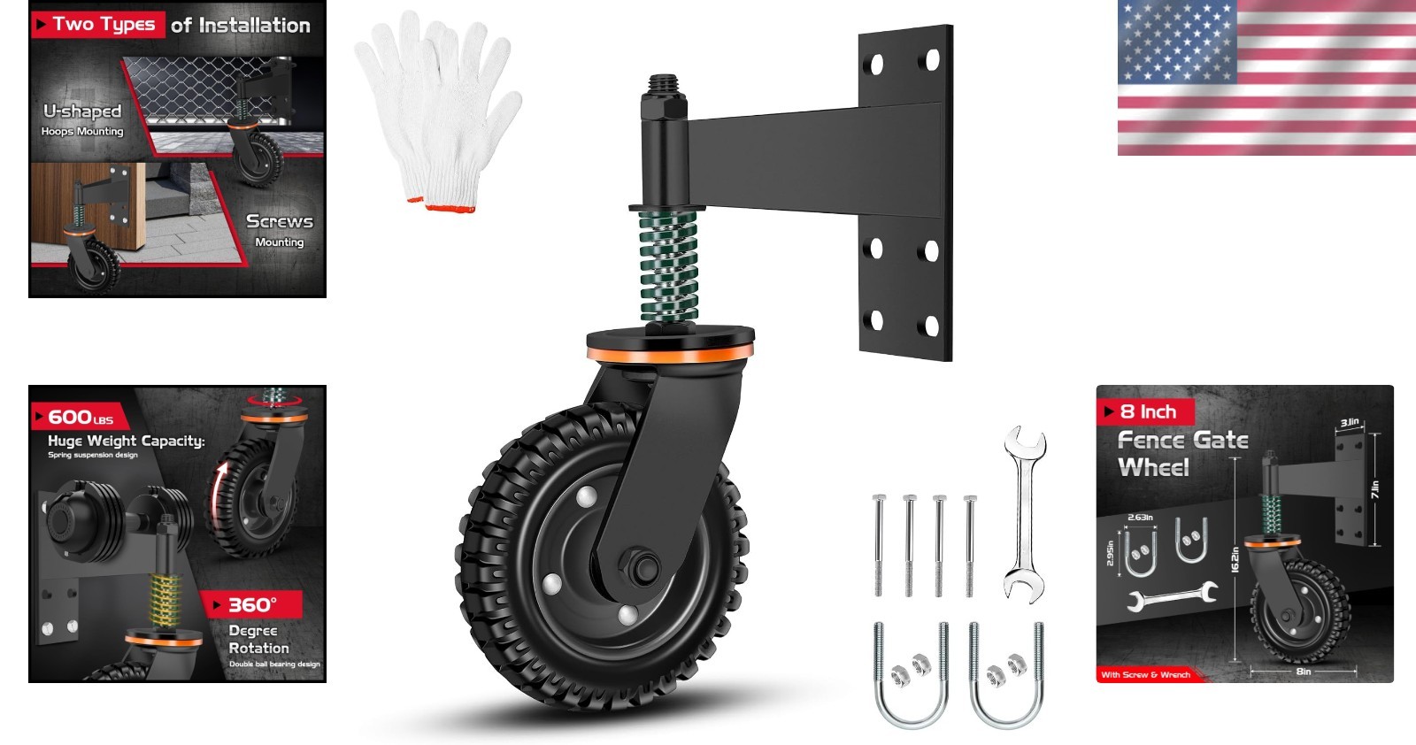 Metal Tube Gate Wheel – 360 Rotation Spring Loaded Caster