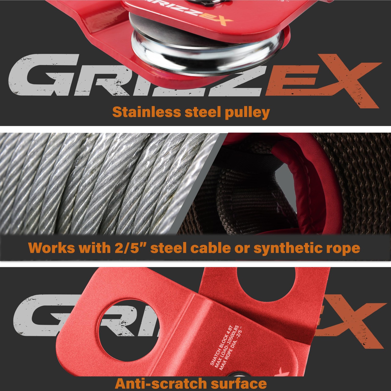 4.8T Heavy Duty Winch Snatch Block, 10,500 lbs Working Load, for Synthetic Ro…