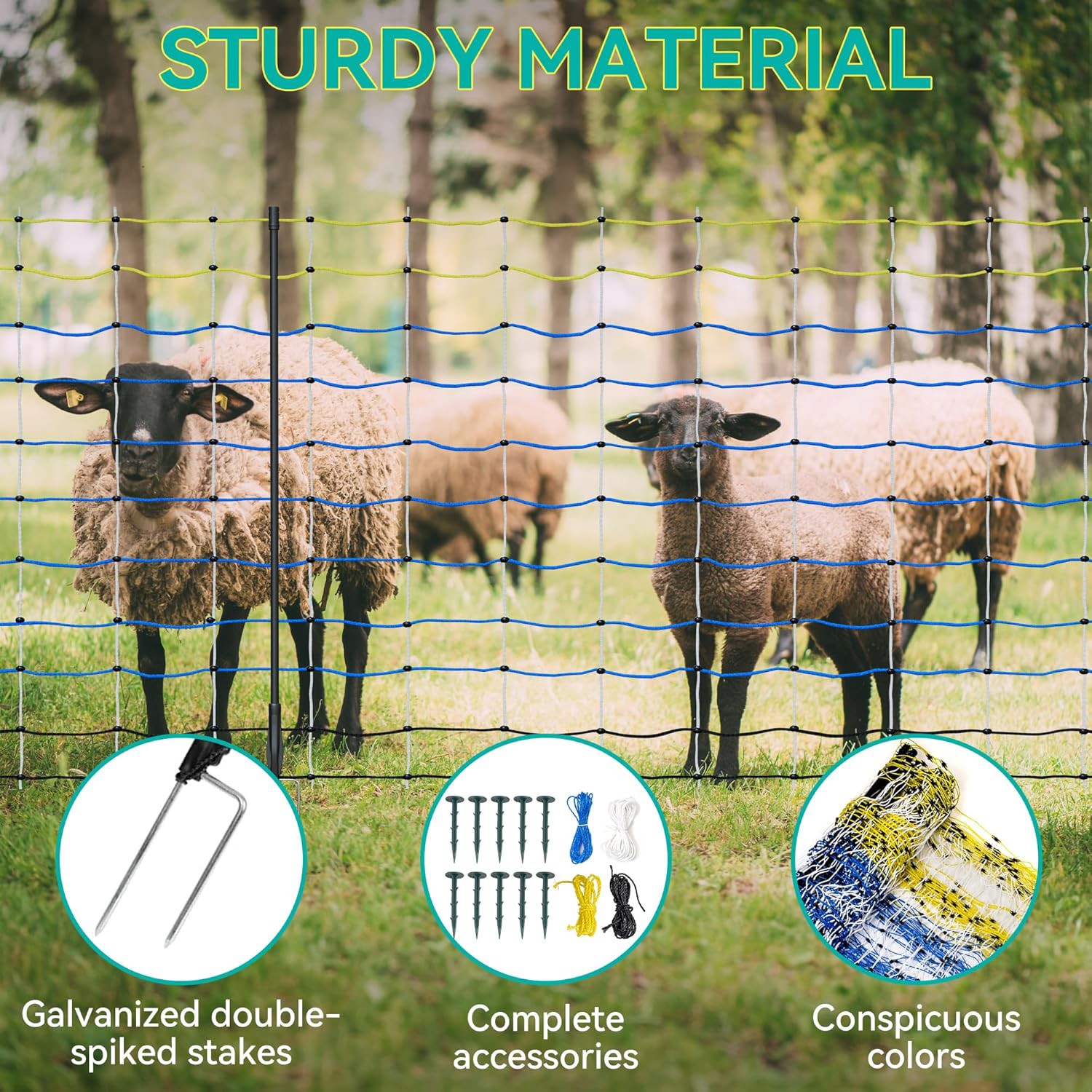 Electric Poultry Netting Fence Mesh Kit Sheep Chicken Dogs Fencing 42″H x 164’L