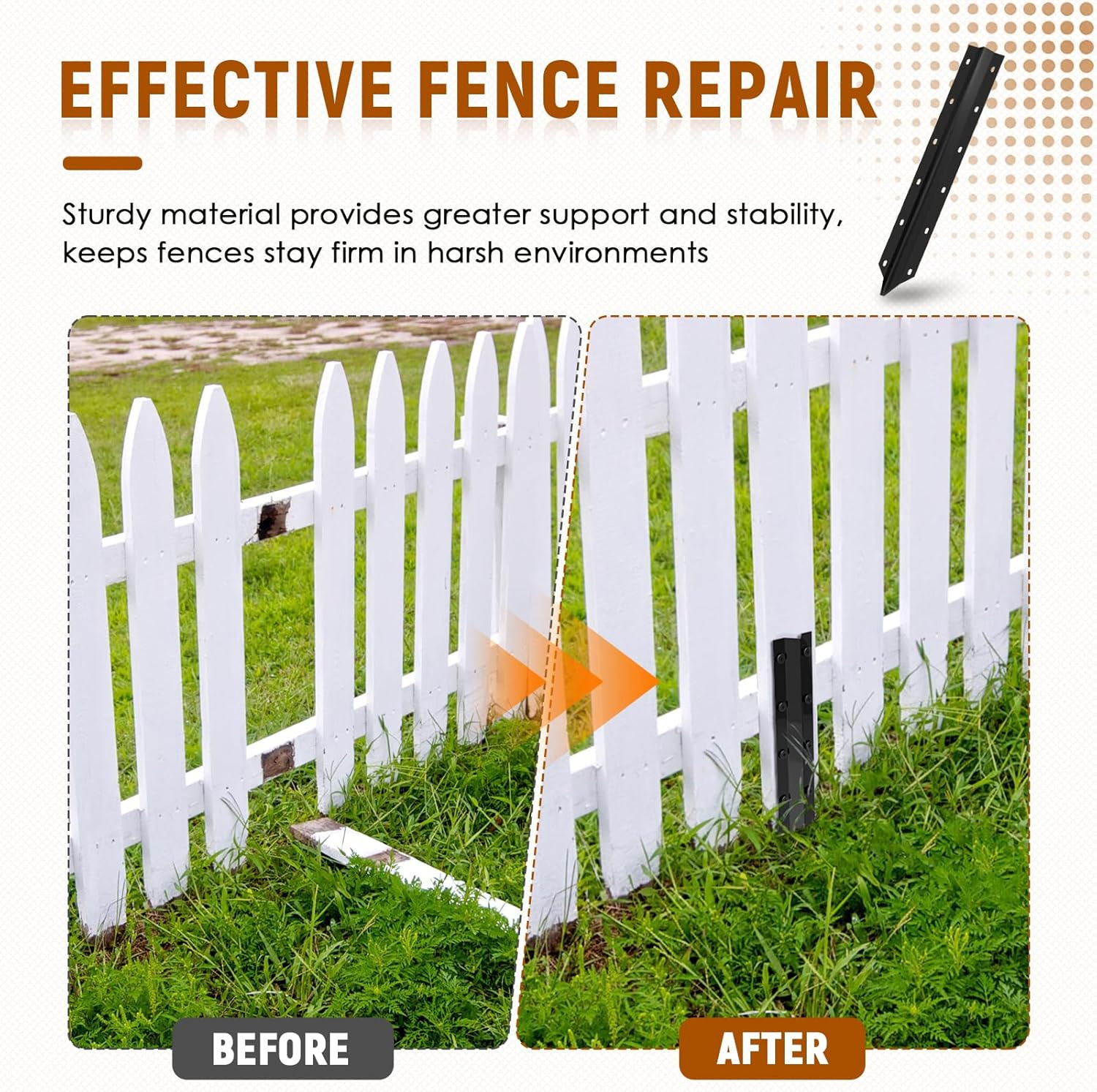 10 Pack Fence Post Repair Stakes –14 Ga Heavy-Duty Steel Fence Post Support Kit,