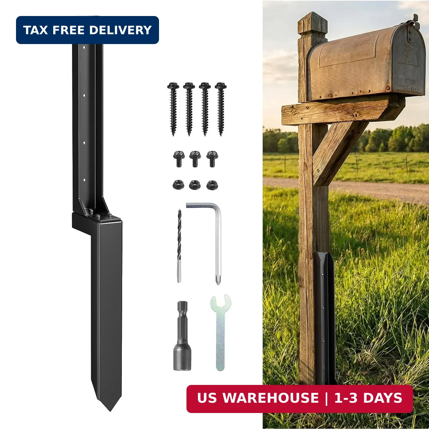 Fence Post Repair Kit, 1-Pack Heavy Duty Steel Fence Post Anchor Stakes for 4×4/