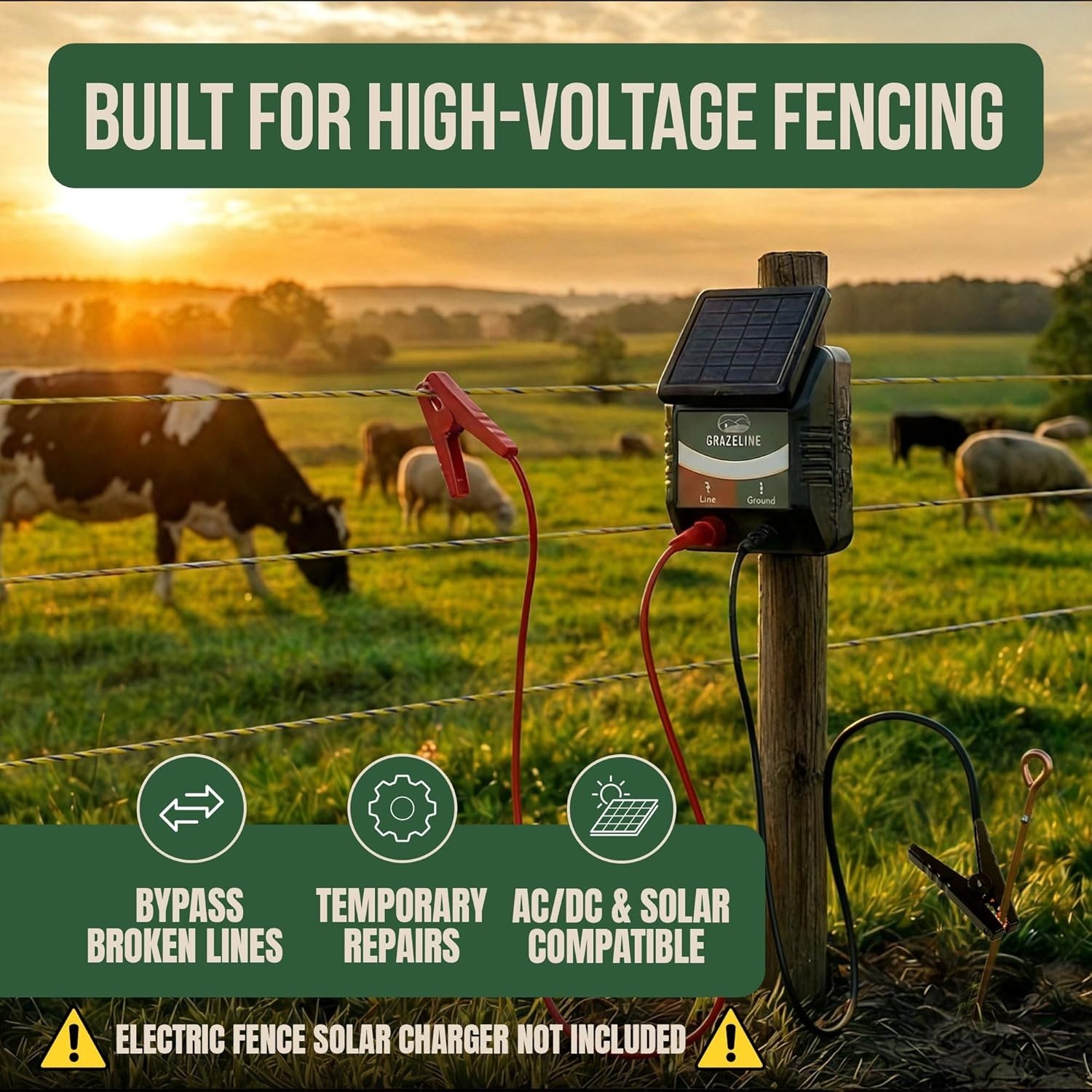Electric Fence Jumper Leads 6.6ft, 10kV Clips, Copper Wire, TPU Cable