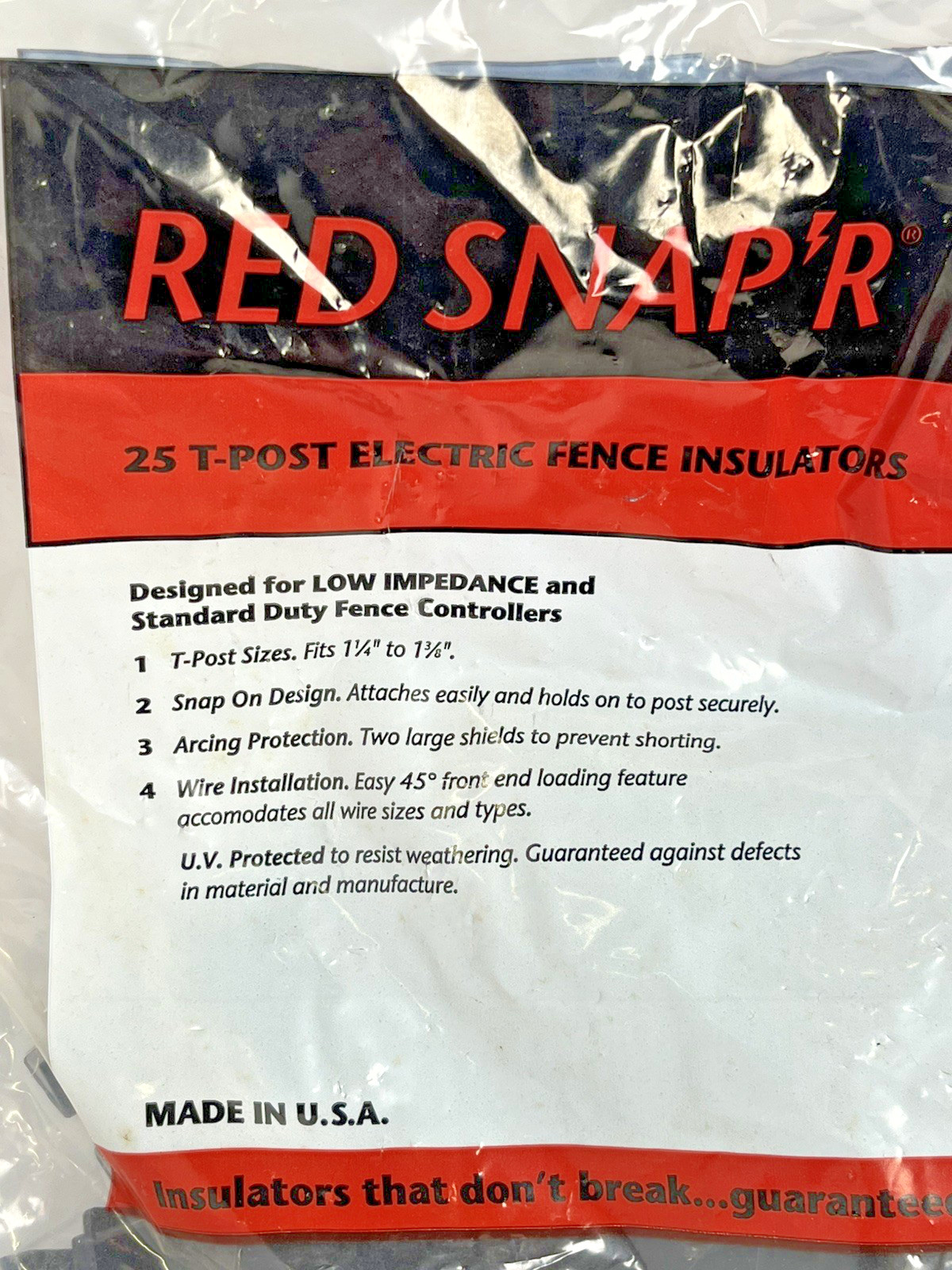 Red Snap’r 25 Pack Snap-on T-Post Electric Fence Insulators Black USA Made