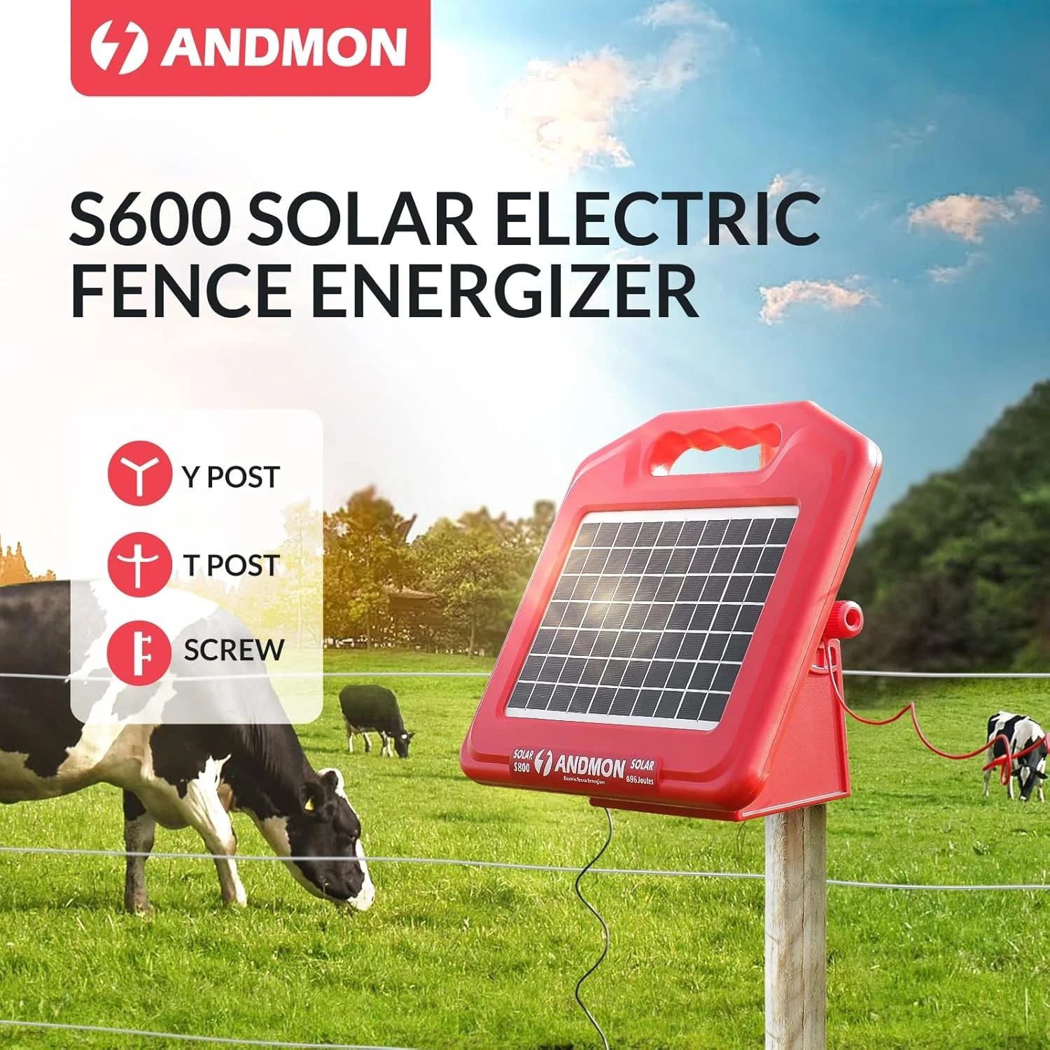 50 Miles Solar Electric Fence Charger, 0.95 Joule High-Power Solar Fence Charger