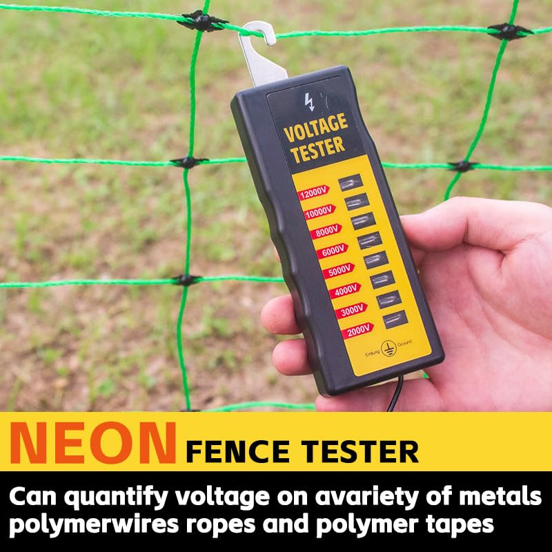 Electric Fence Tester & Voltage Detector 2000V-12,000V Wide Range | 8 Neon Light
