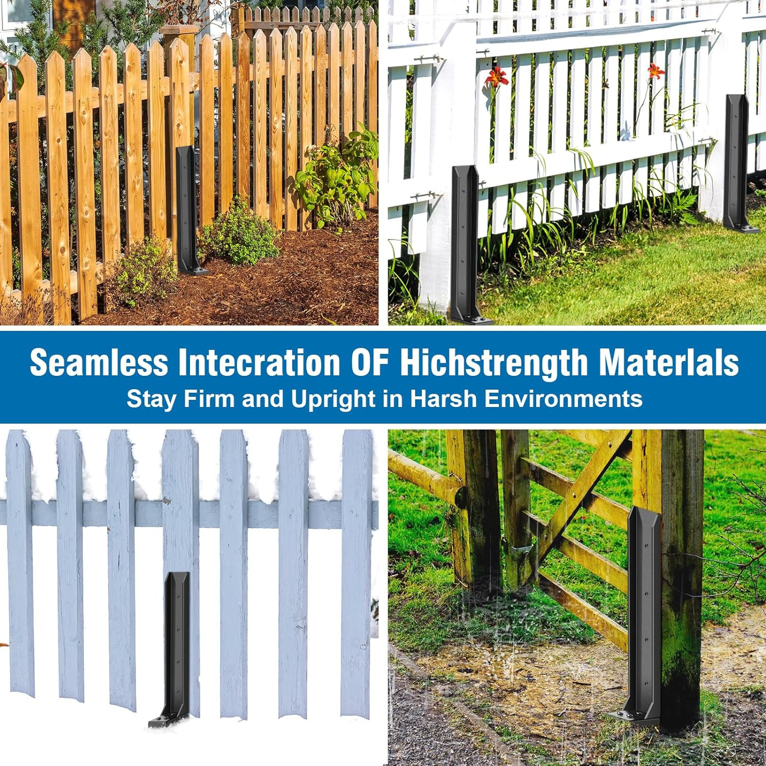 2 Pcs Fence Post Repair Kit, Heavy Duty Fence Post Anchor Ground Stakes for Repa