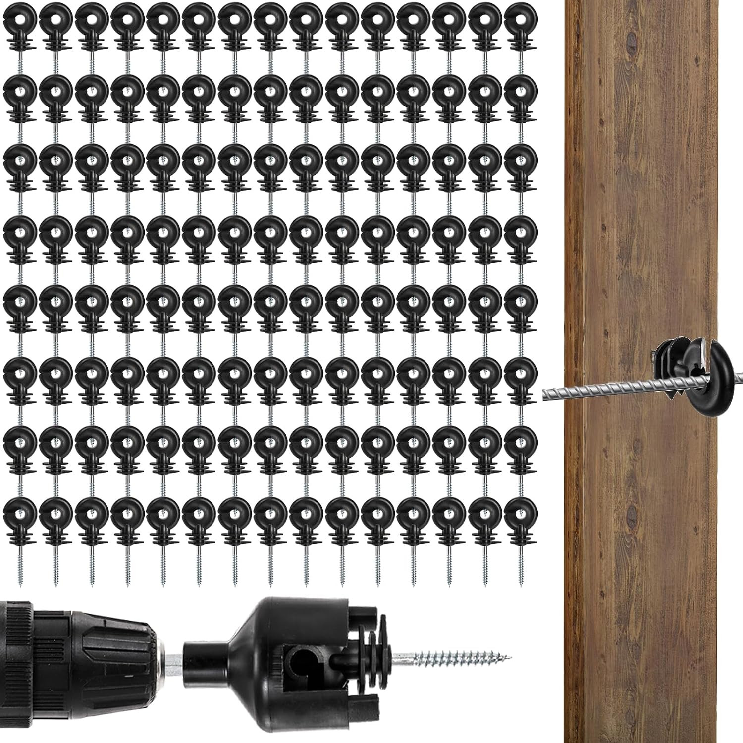 120 Pack Electric Fence Insulator, Fence Ring Post Insulator, Screw
