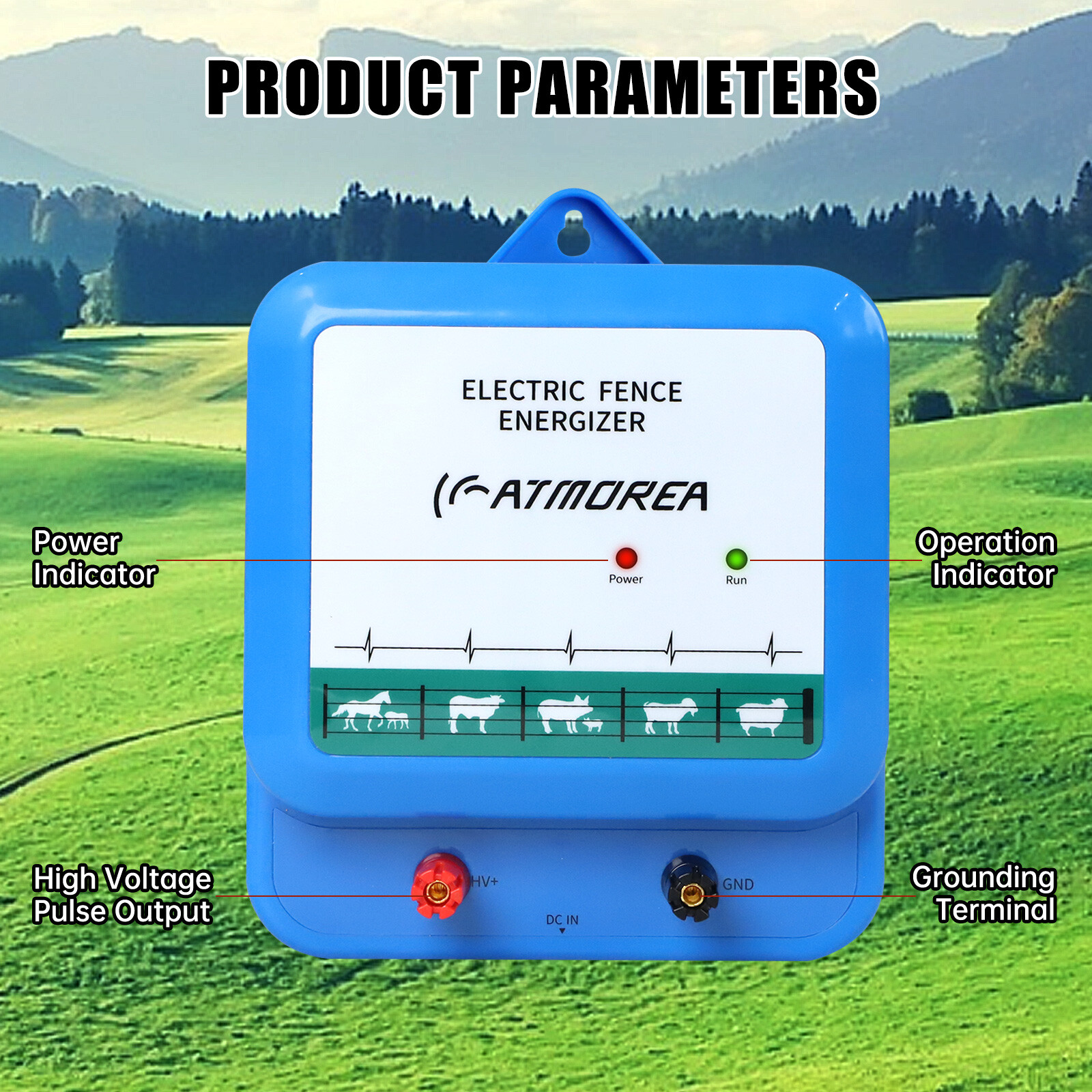 ATMOREA 4.5J 12KV AC Powered Fence Charger Up to 12KM Electric Fence Energizer