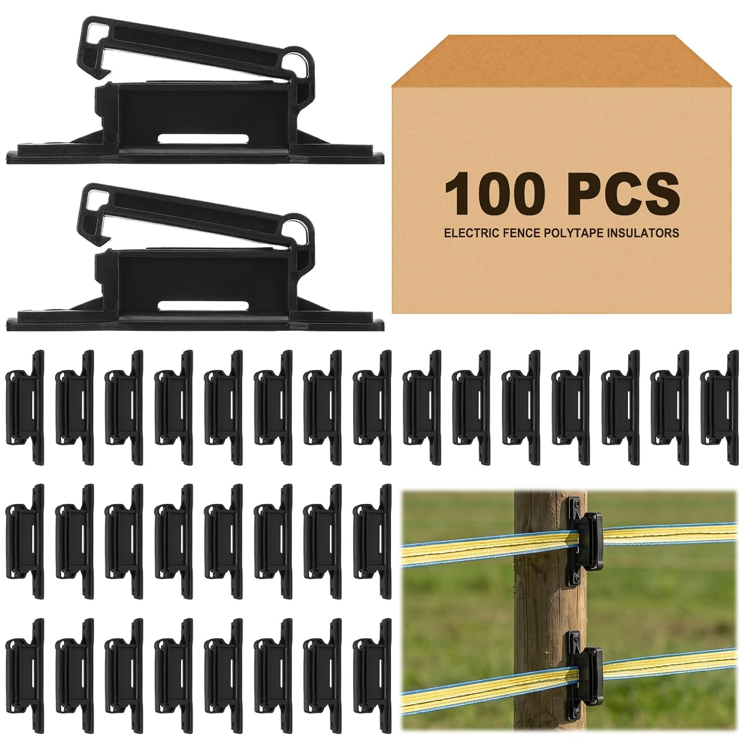 100 Pcs Electric Fence Polytape Insulators for Wood Posts Nail on High Tensile P