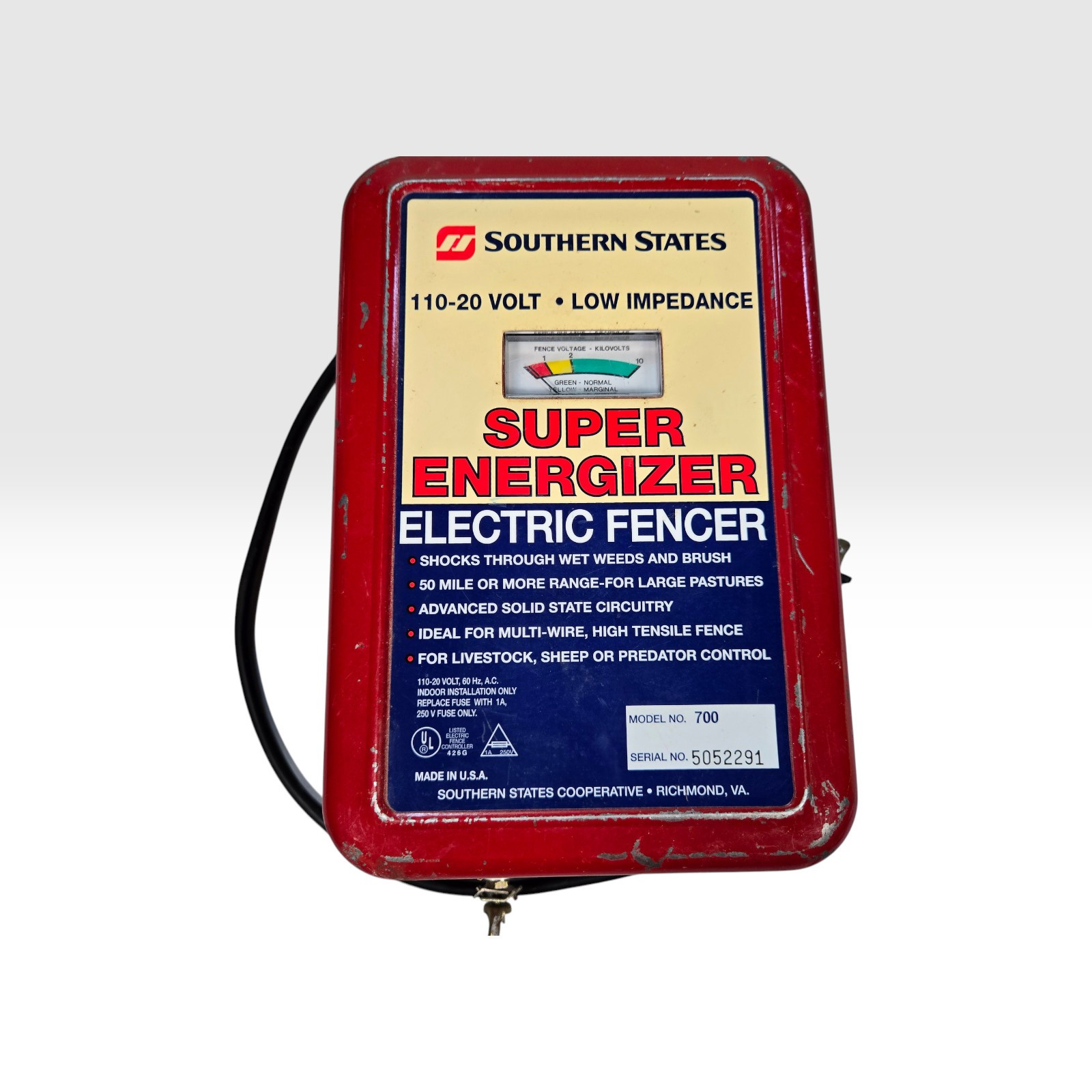 Southern States Super Energizer Electric Fencer Model 700 110V 50 Mile Tested