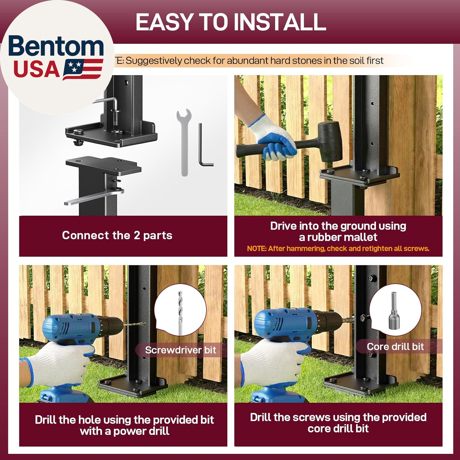 Fence Post Repair Kit, 2Pcs Heavy Duty Fence Post Anchor Ground Stakes, Robust Q
