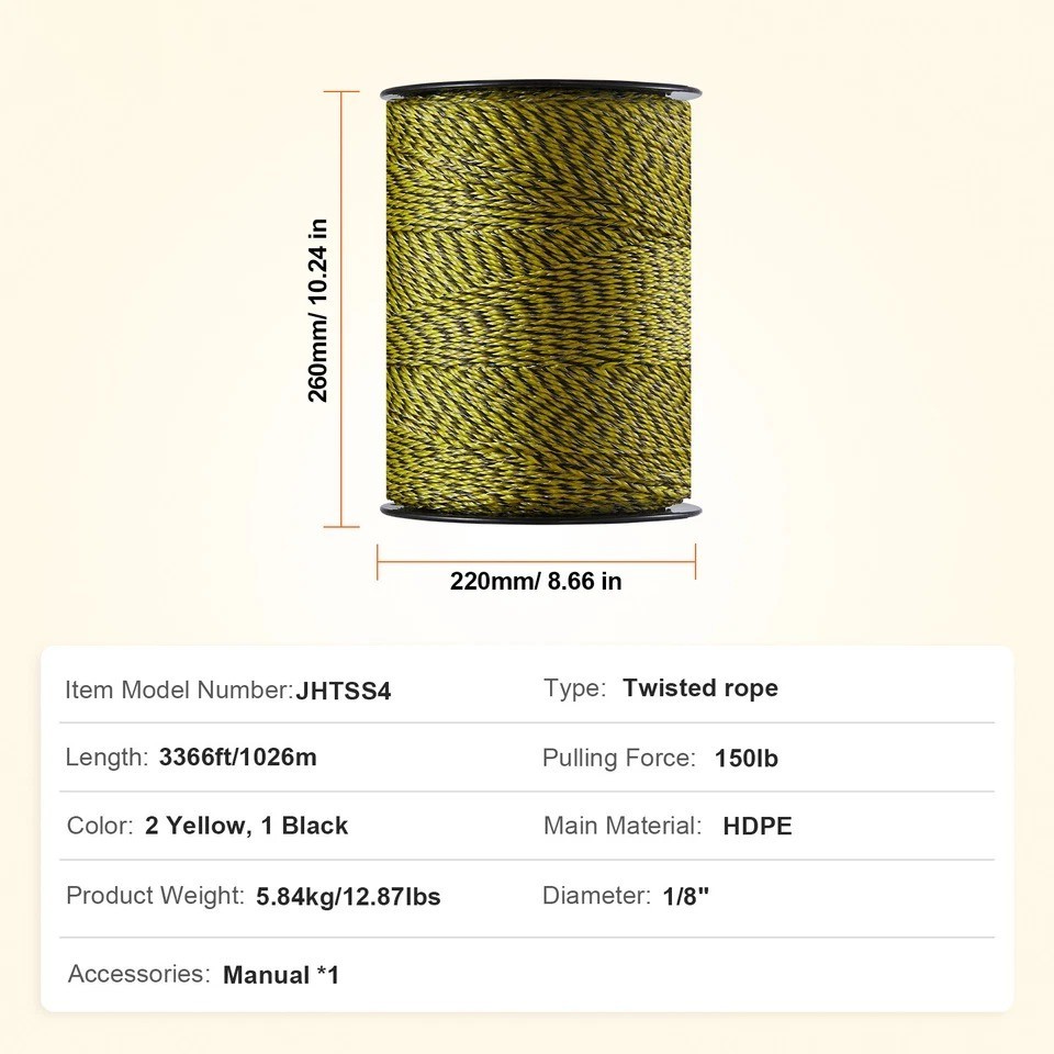 3366Ft 1026M Electric Fence Wire Fencing Polywire Horse Cattle Livestock