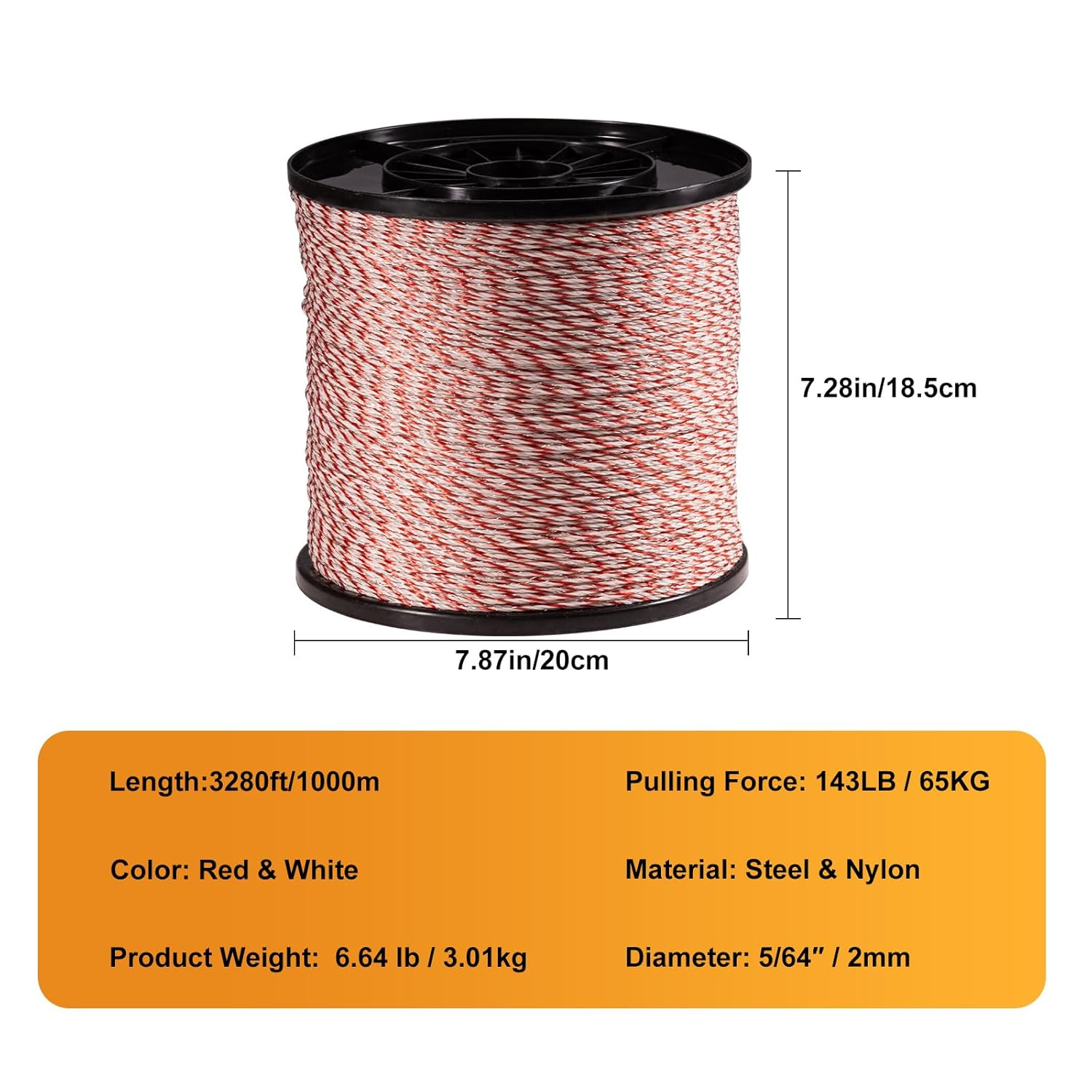 Electric Fence Wire Rope 3280Ft/1000M, 6 Strand Stainless Steel Electric Poly Ro