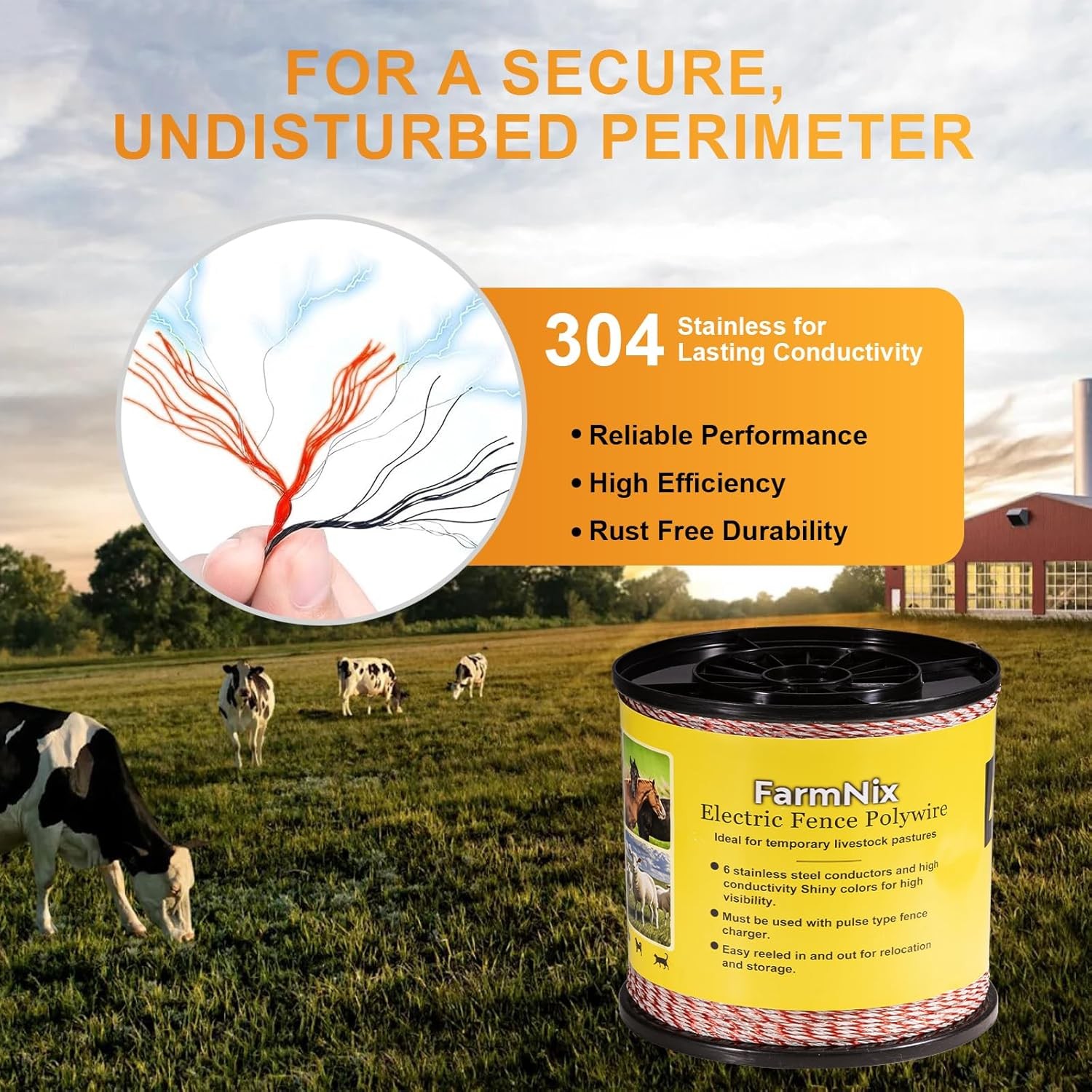 Electric Fence Wire Rope 3280Ft/1000M, 6 Strand Stainless Steel Electric Poly Ro