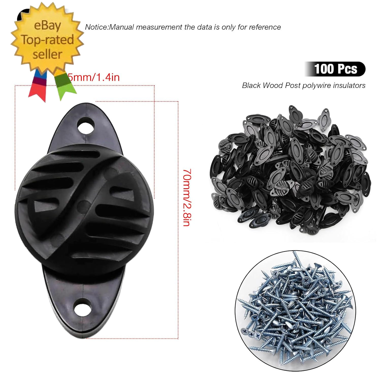 100 PCS Electric Fence Insulator with Screws, Black Wood Post Polywire