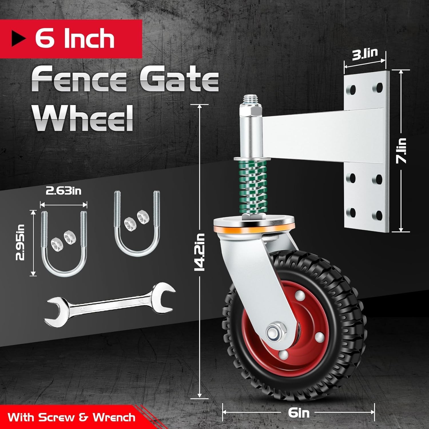 6 Inch 500lb Heavy Duty Fence Gate Wheel with 360° Rotation for Smooth Operation
