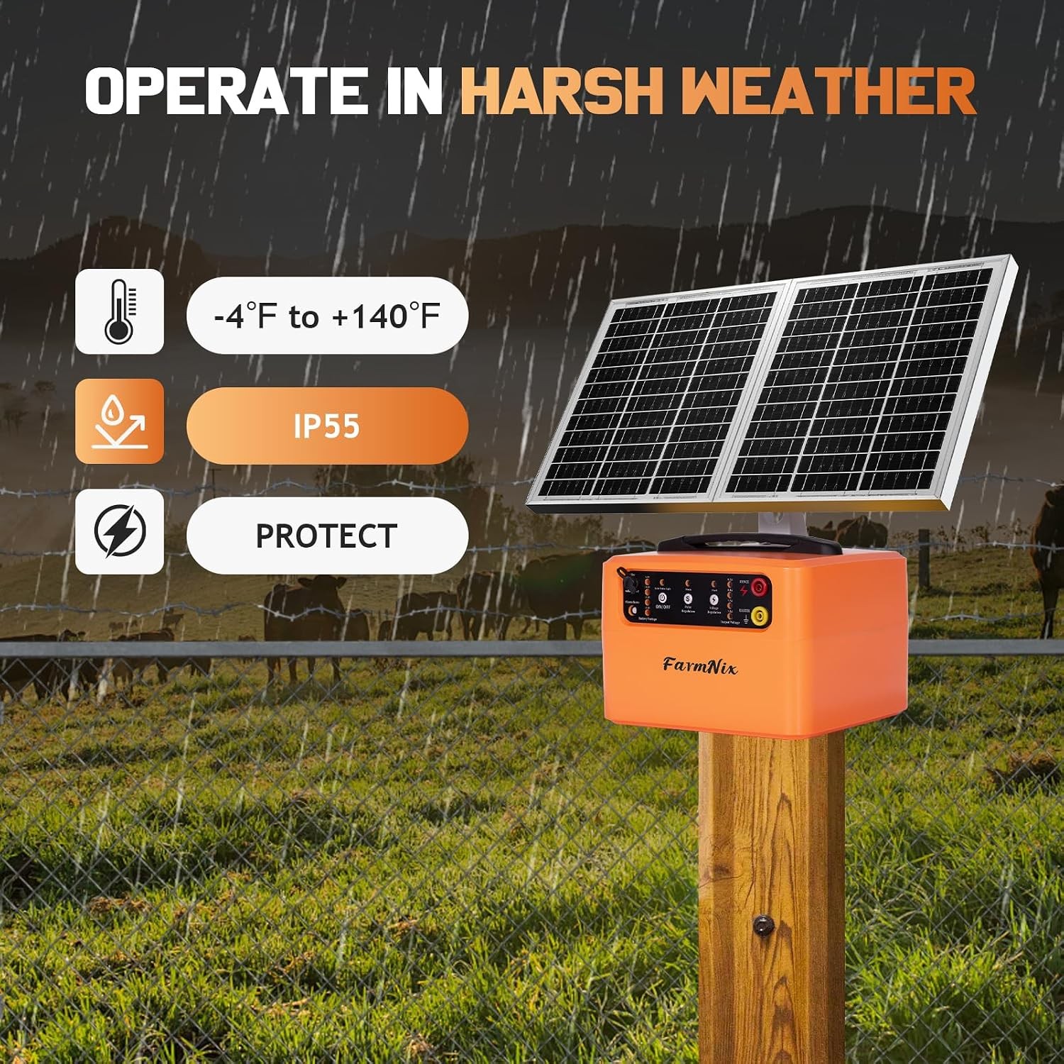 30 Miles Solar Electric Fence Charger for Livestock,6-12Kv Adjustable Output Sol