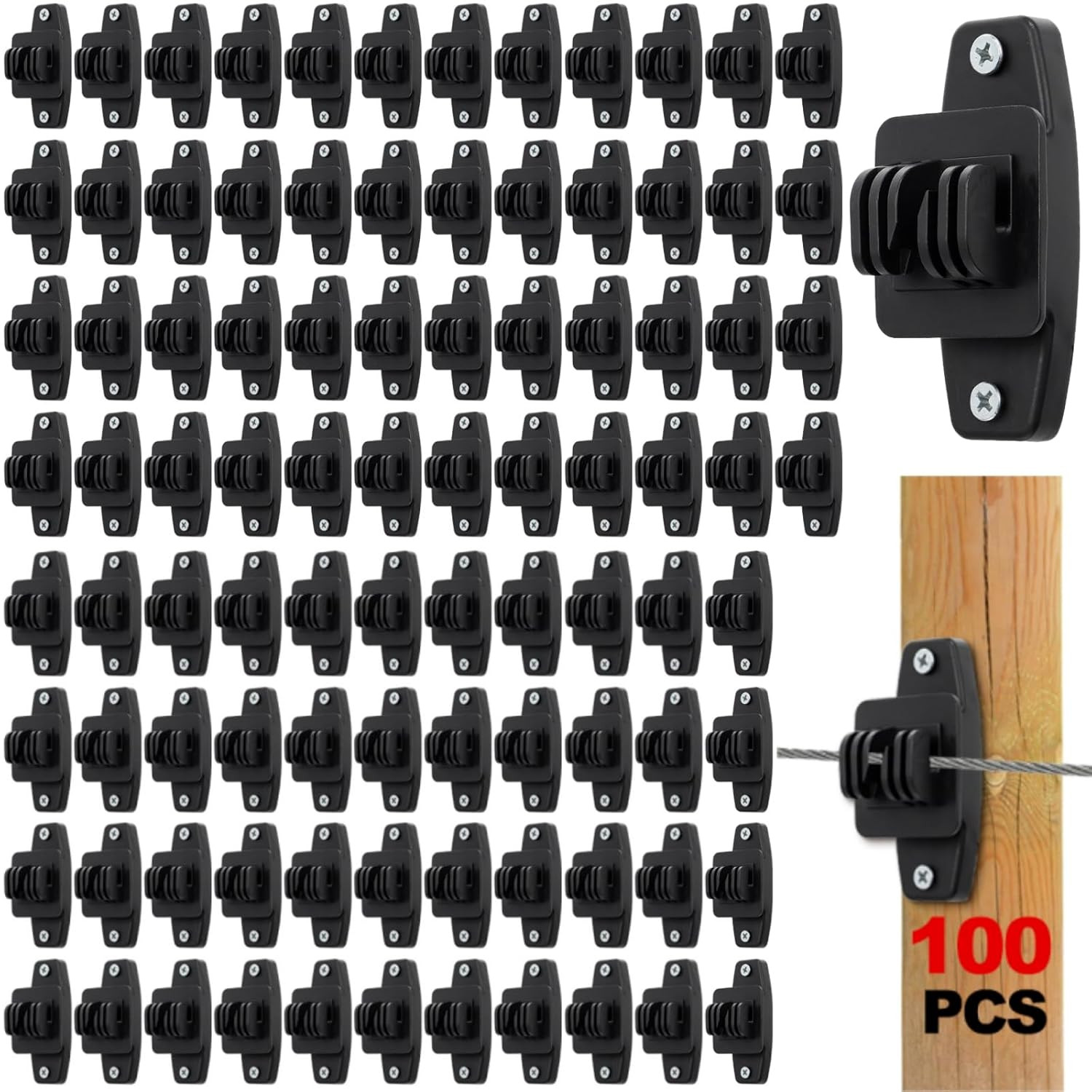 100 Pack Electric Wire Fence Insulators, Black Wood Post Claw Insulators Fence A