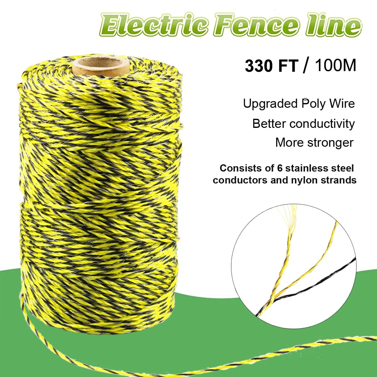 330 Feet Electric Fence Polywire, 100 Meters 1/8″ Diameter Portable Electric …