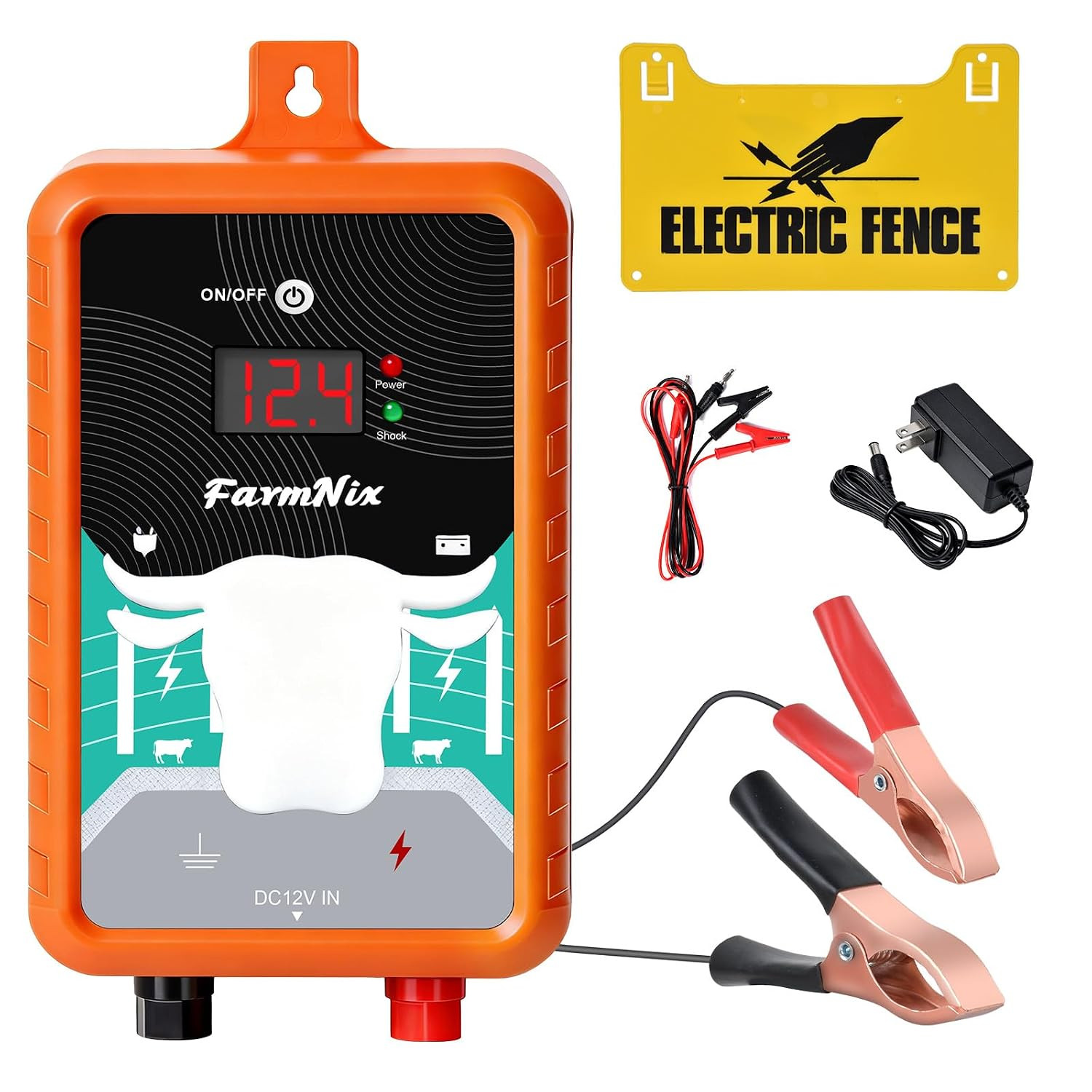 12KV DC AC Powered Electric Fence Charger, 15 Miles 4 Joules Pulse Energy Electr