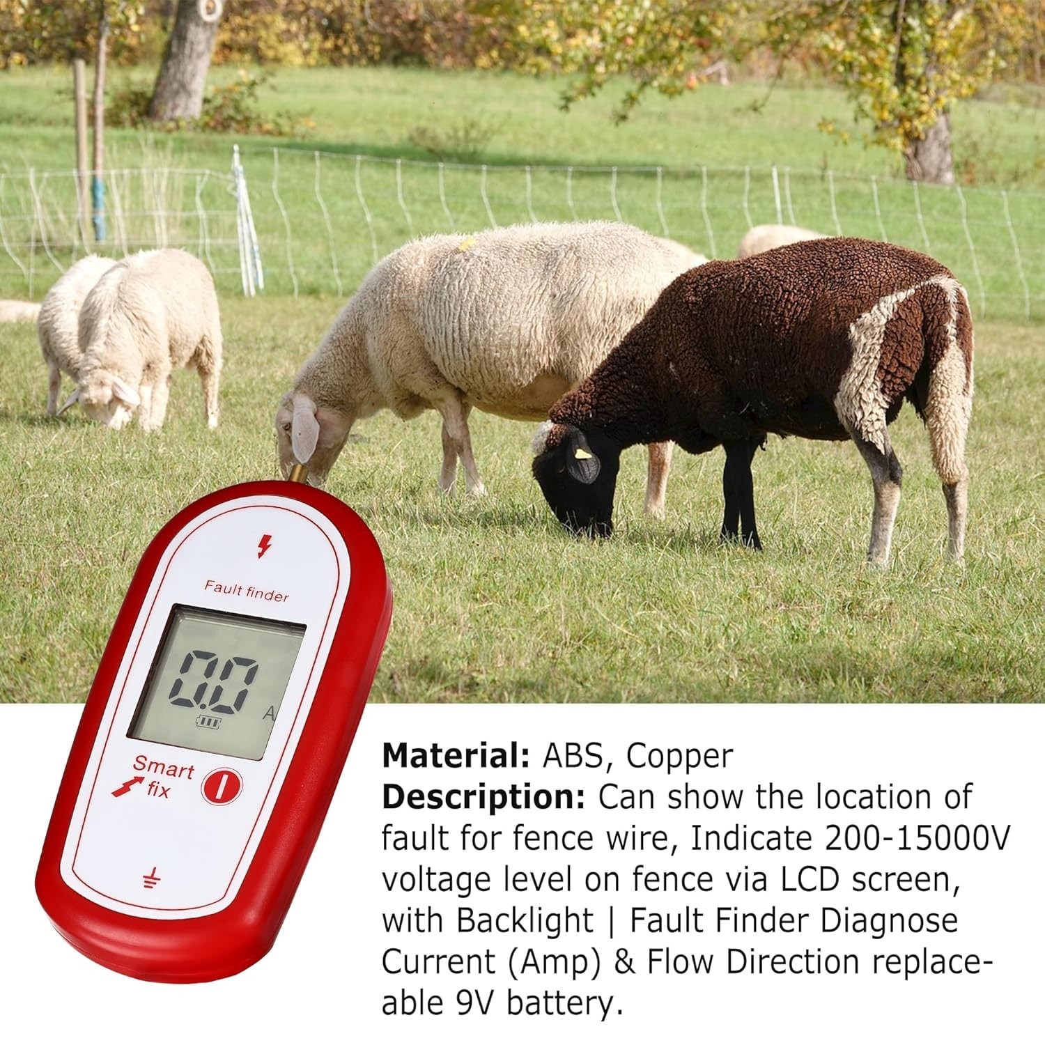 Electric Fence Voltage Tester, Handheld Fence Fault Finder Fence Tester for Farm