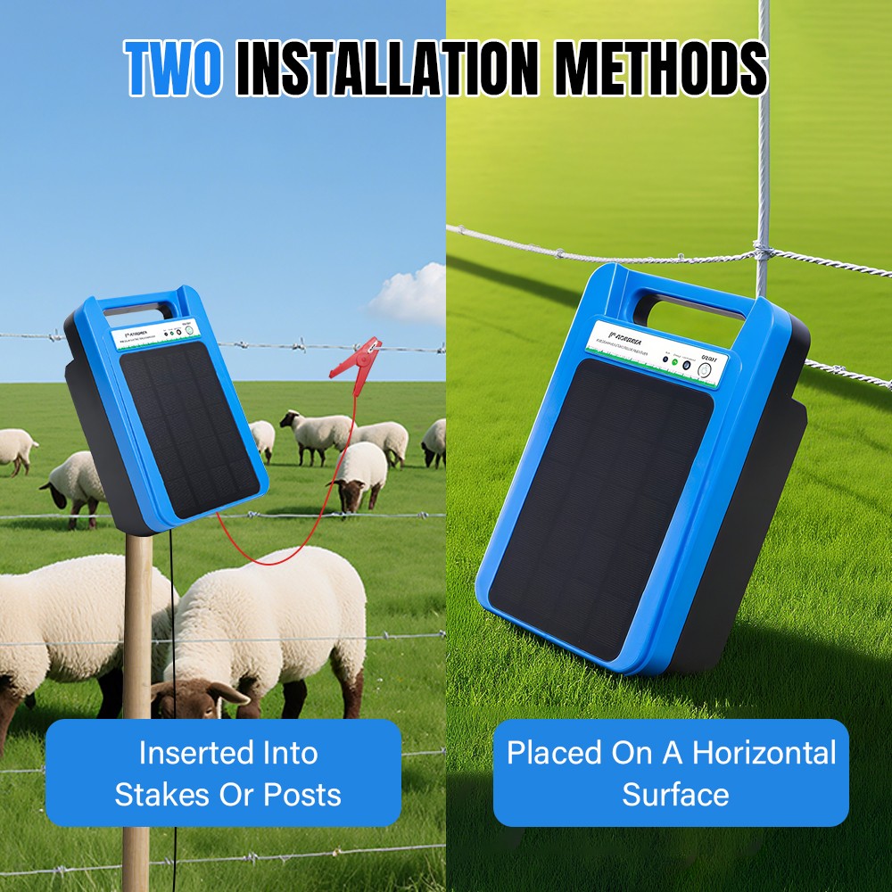 ATMOREA 0.2J Solar Power Fence Charger 3W 8KV Electric Fence Energizer 2-3 Miles