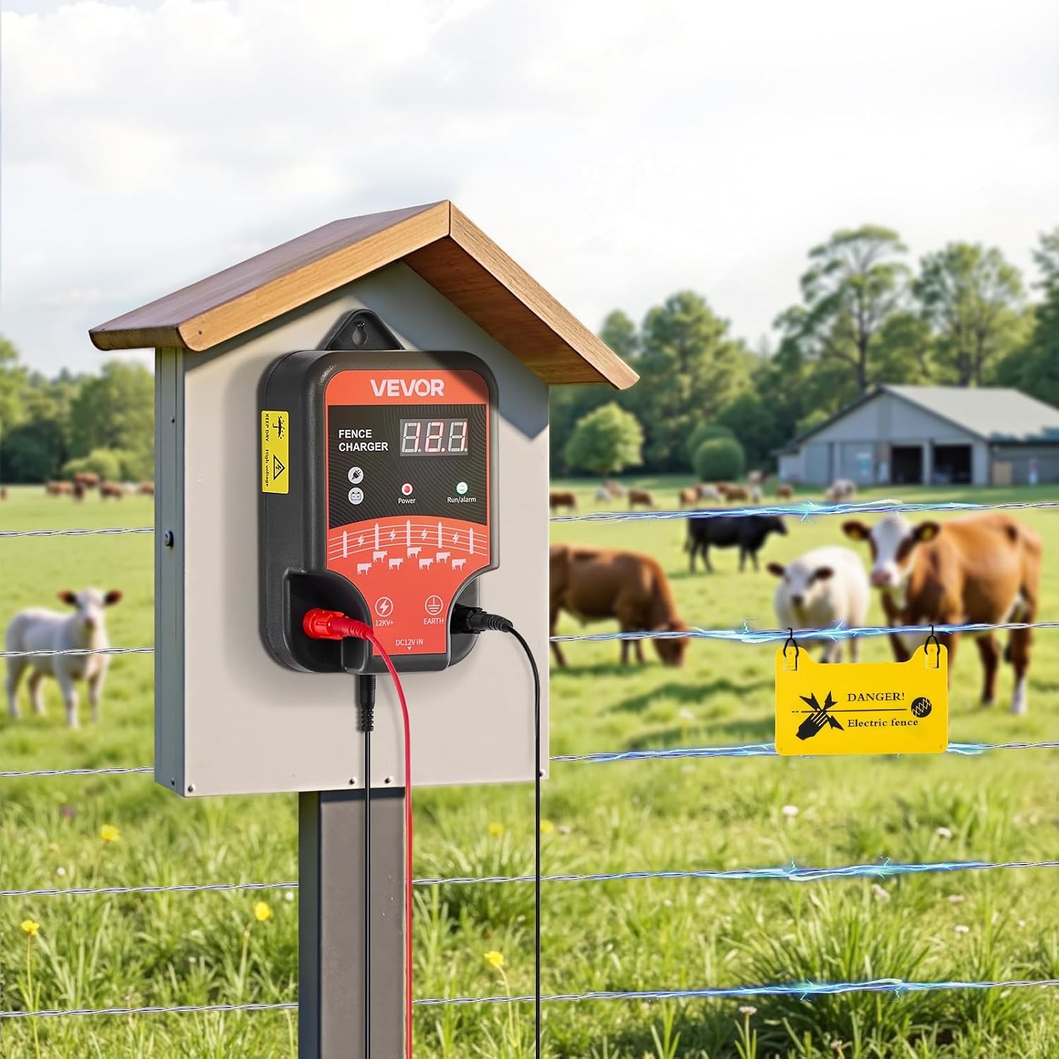 Electric Fence Charger, 10Kv 3J, AC DC Electric Fence Energizer with LED Indicat
