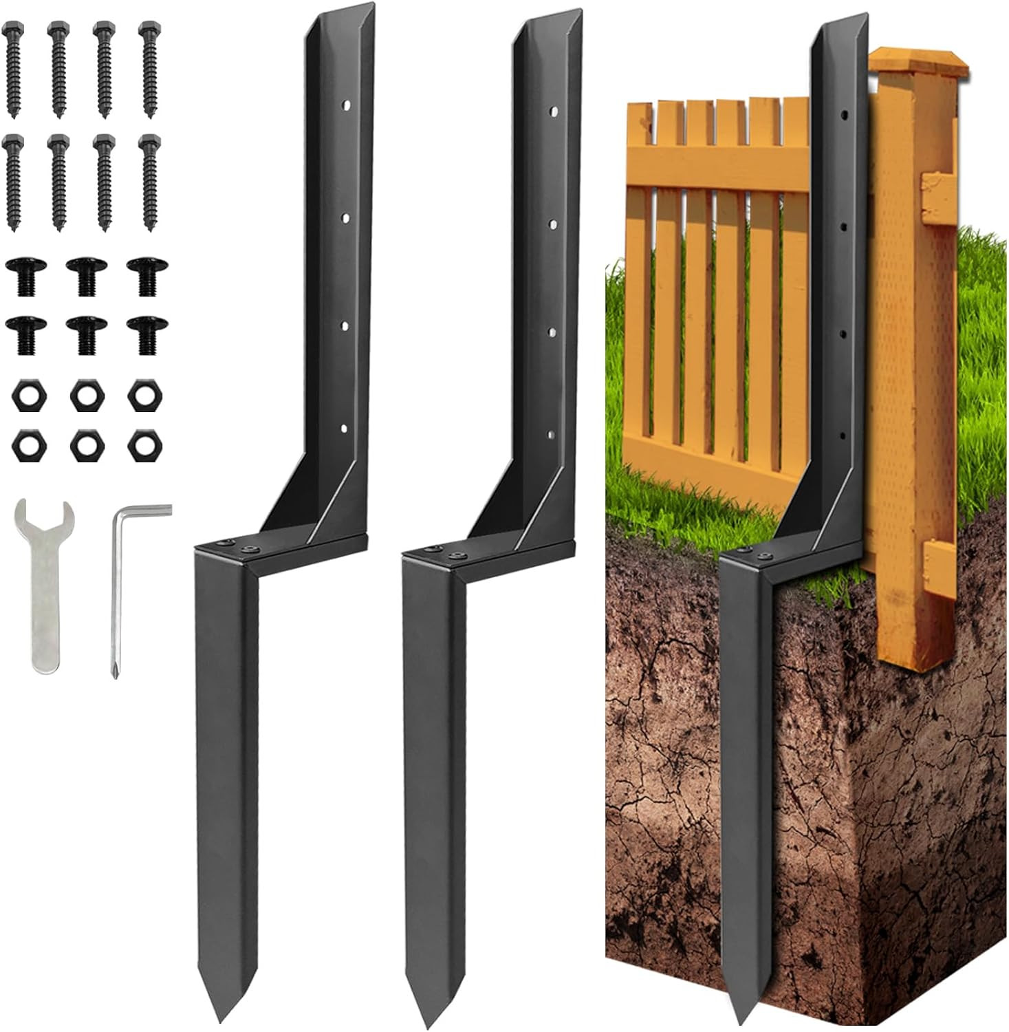 Fence Post Repair Kit, Thickened Heavy Duty Fence Post Anchor Stakes for Repair