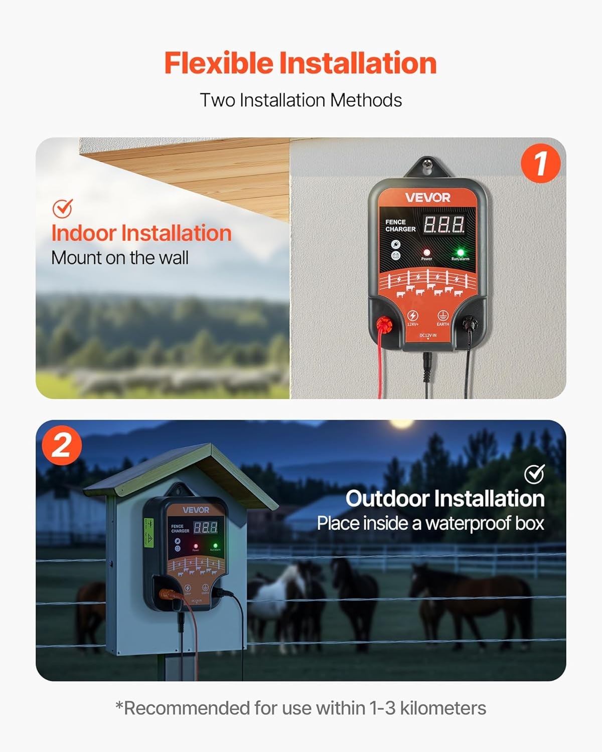 Electric Fence Charger, 10Kv 3J, AC DC Electric Fence Energizer with LED Indicat