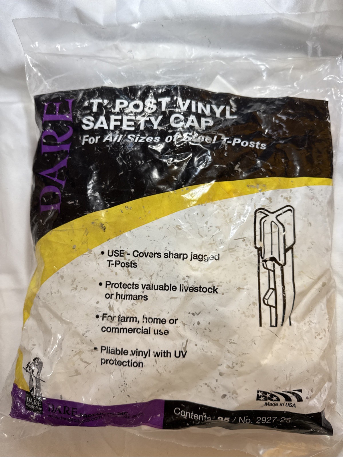 Dare T Post 2927, 25 Pieces White Vinyl Safety Caps New in Package USA