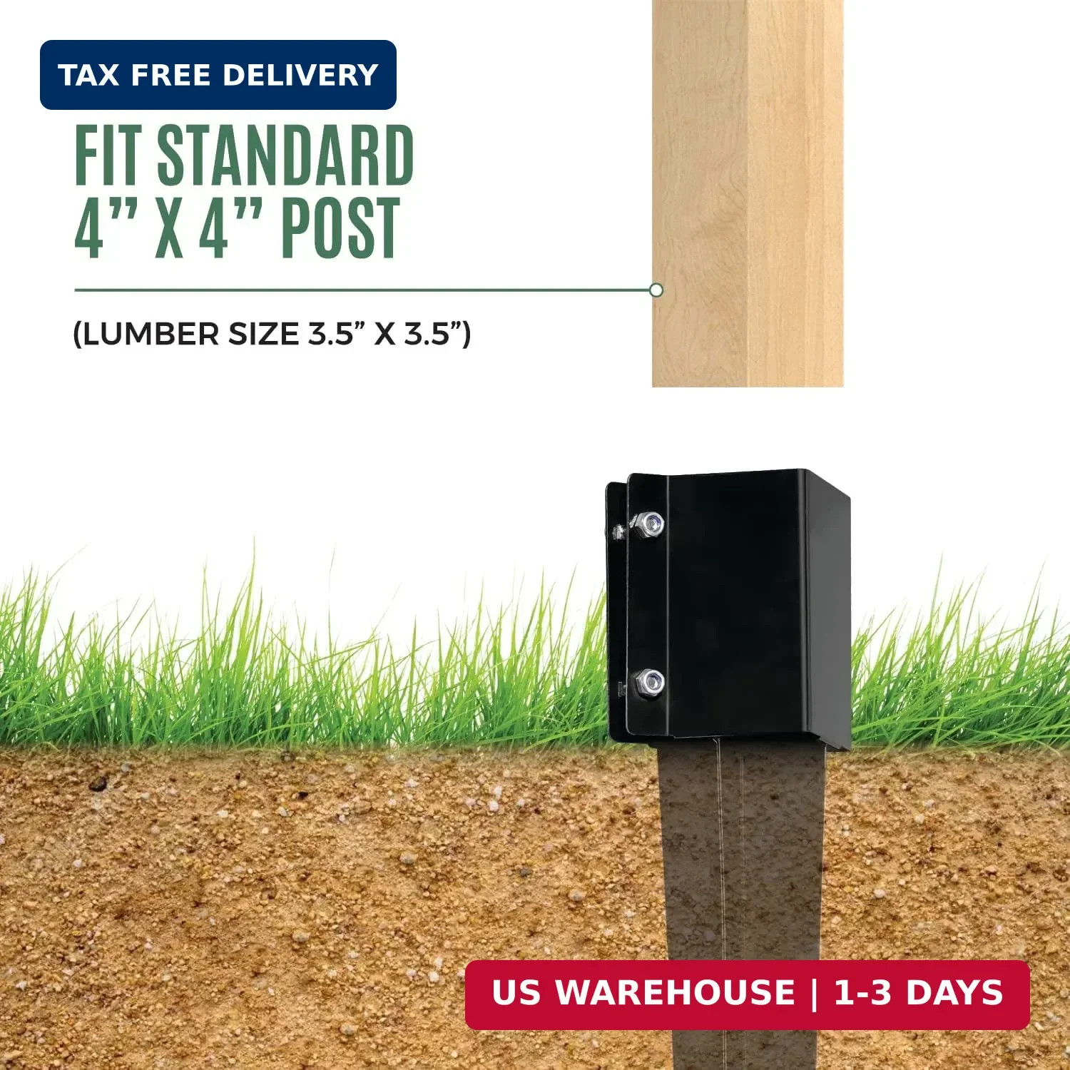 Fence Post Anchor 4”x4”, Heavy Duty Metal Fence Post Anchor Ground Spike 4”x4