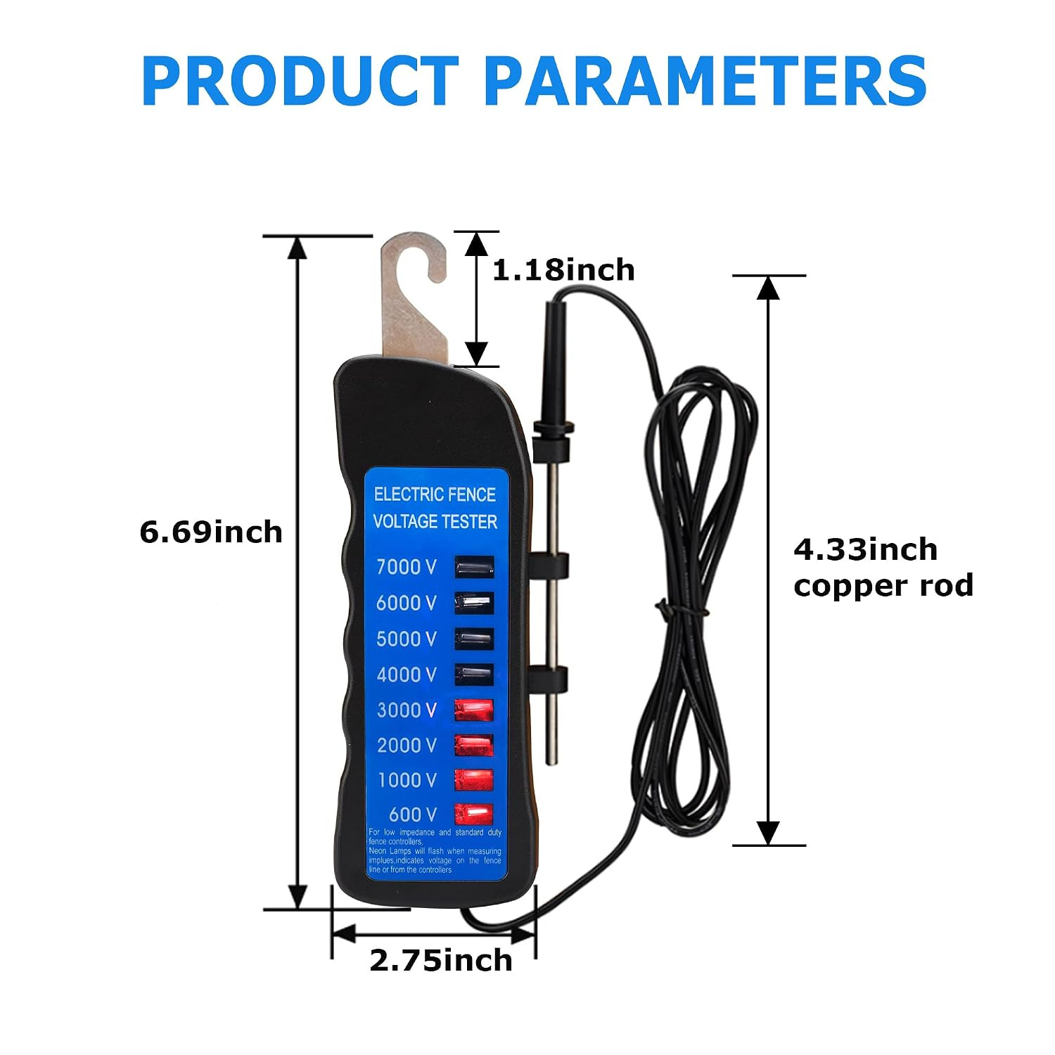 Electric Fence Voltage Tester, 7KV Fence Tester 8 Neon Indicator Lights/Fence Te