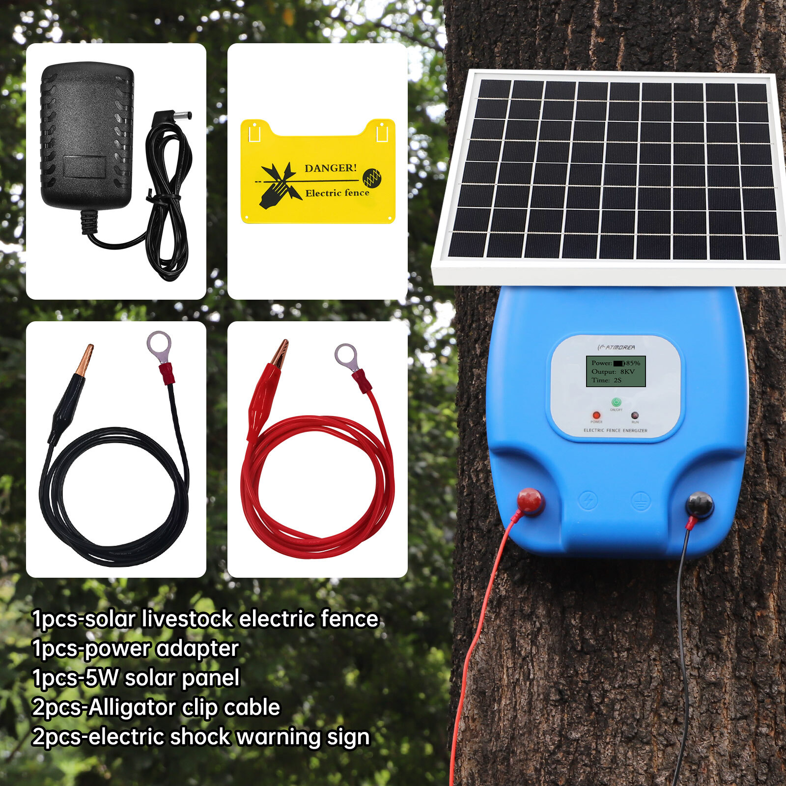 1.5J 8KV Solar Powered Fence Charger 5W Electric Fence Energizer for Livestock