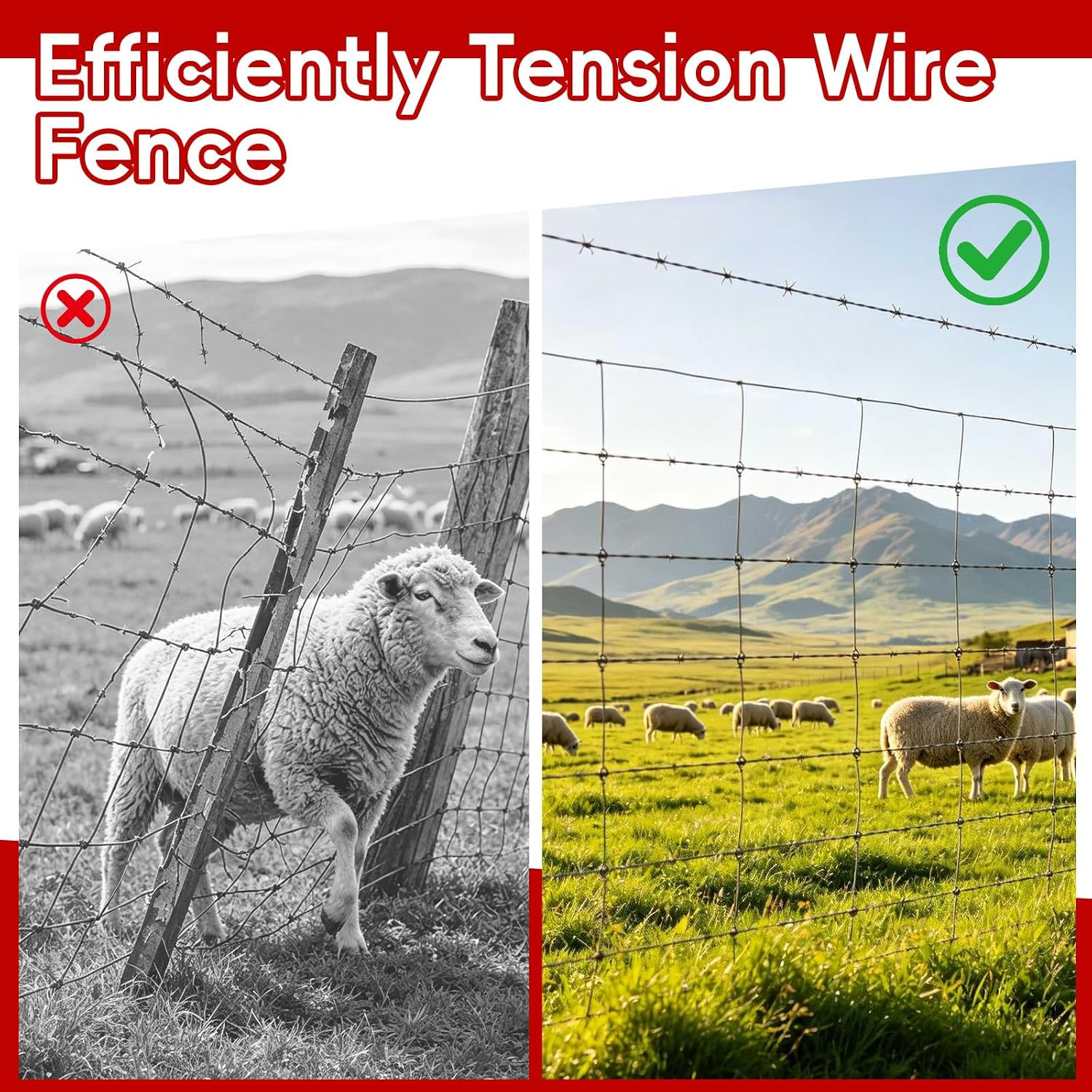 Heavy Duty Galvanized Steel Wire Fence Stretcher Tool, Wire Tensioner with 20FT