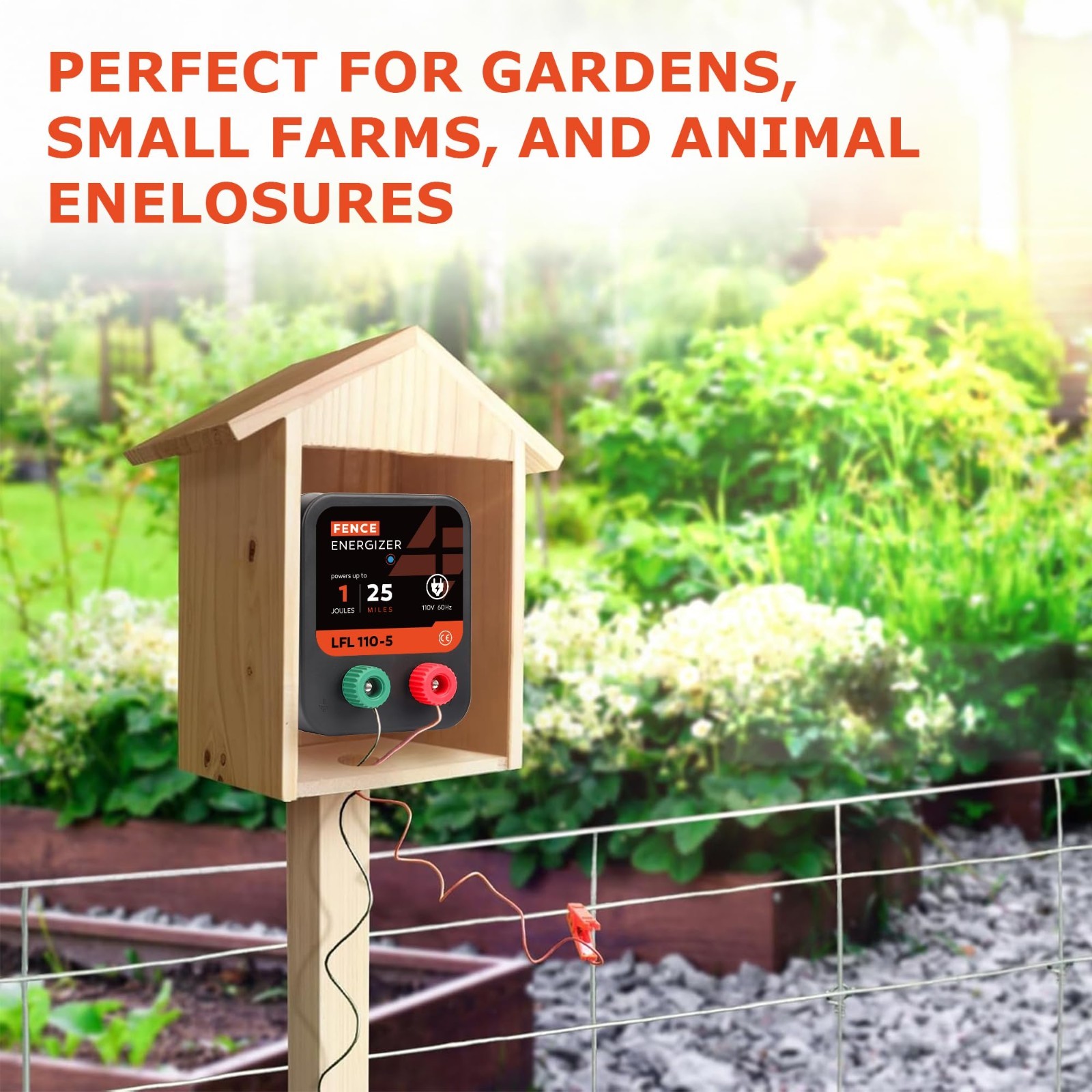 1 Joule Electric Fence Charger – 10kV Output, 25 Mile Range, Ideal for Pets & Ga