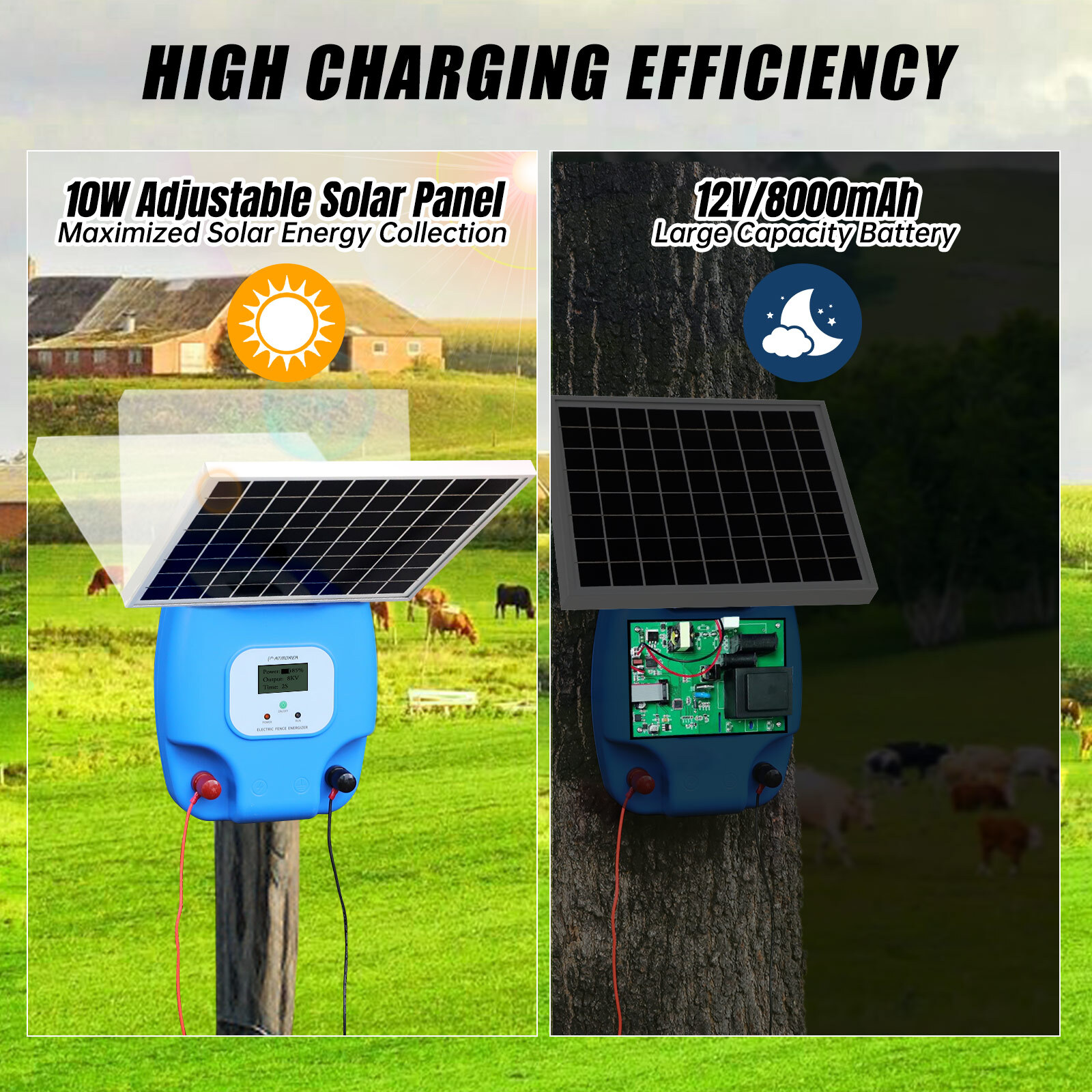 1.5J 8KV Solar Powered Fence Charger 5W Electric Fence Energizer for Livestock
