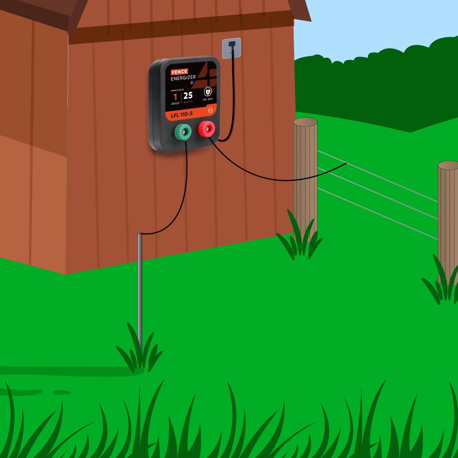 1 Joule Electric Fence Charger – 10kV Output, 25 Mile Range, Ideal for Pets & Ga