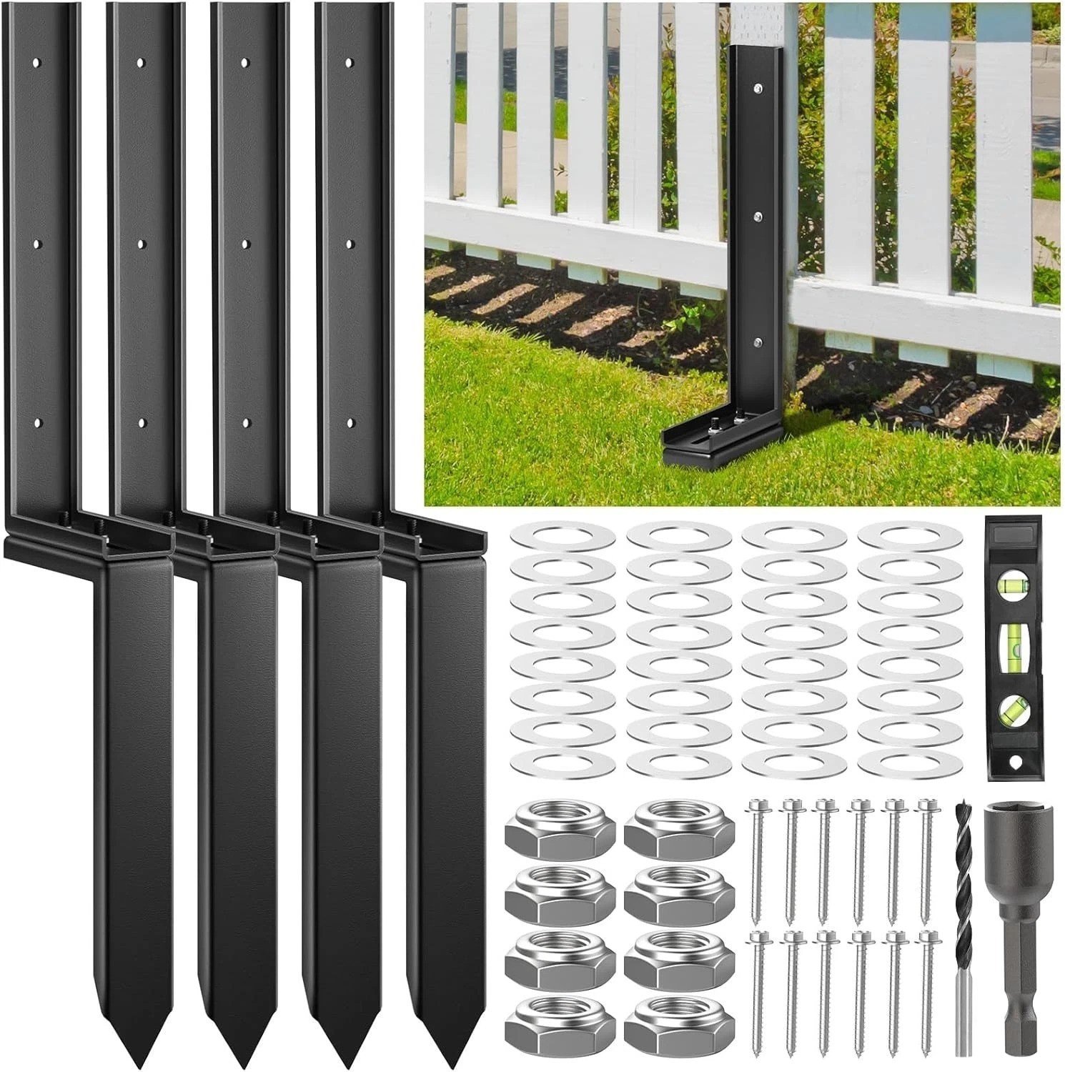 Strong and Stable Fence Repair Kit – 4 Rustproof Steel Stakes for Easy Fixes