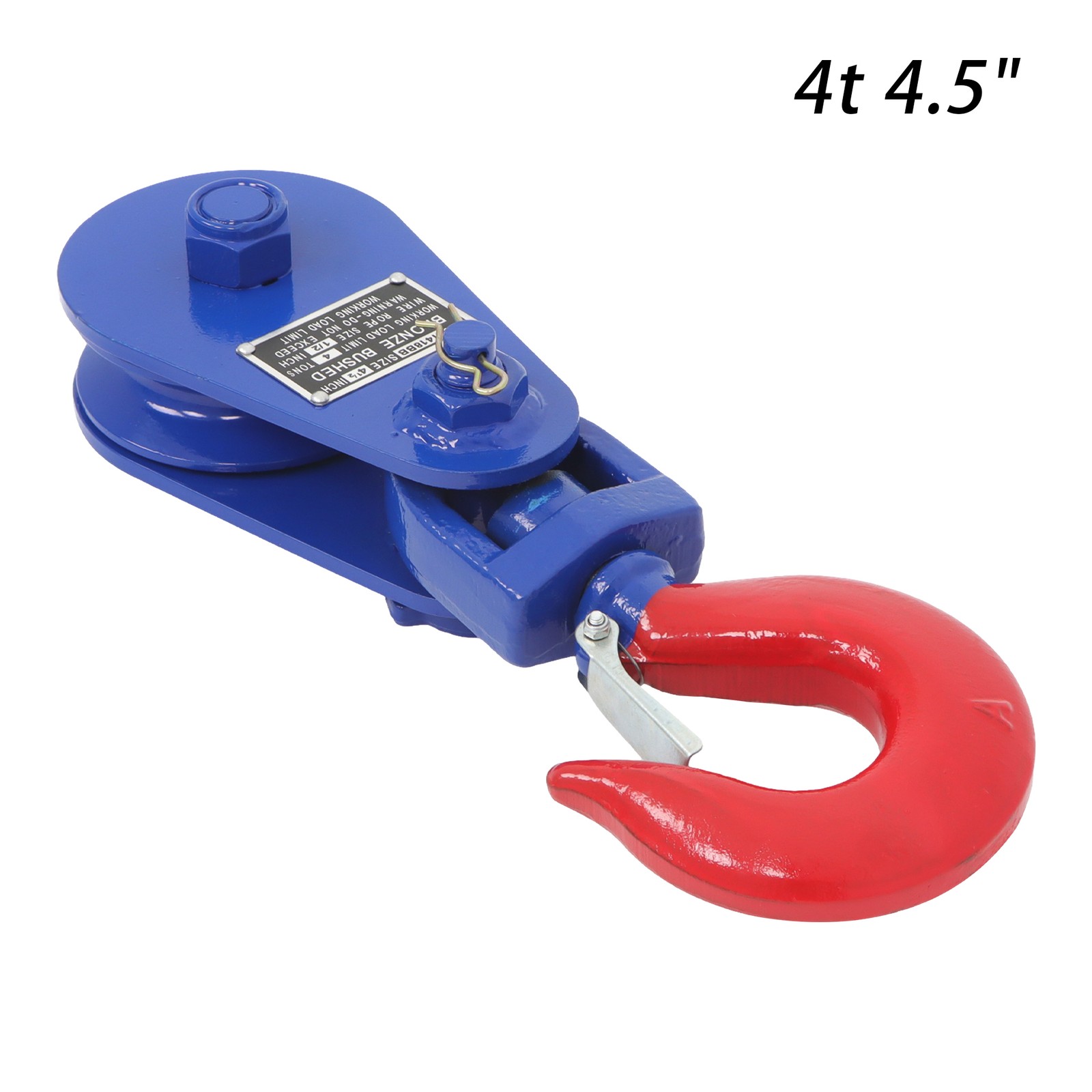 4 Ton Snatch Block with Hook – 8800lbs Capacity, 4.5″ Sheave, 1/2″ Wire Rope