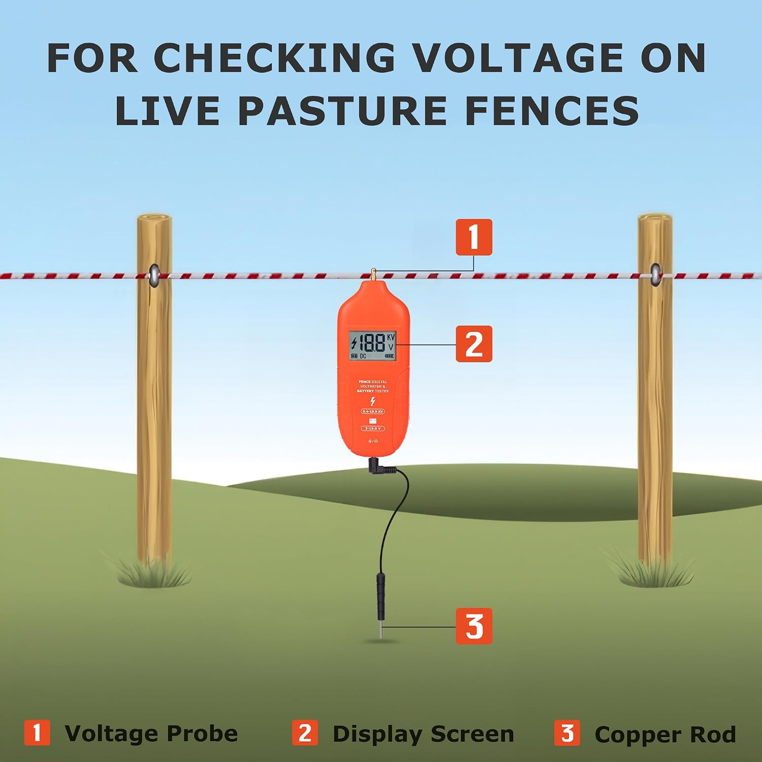 Electric Fence Tester Fault Finder Digital Electric Fence Voltage Tester Max 19.