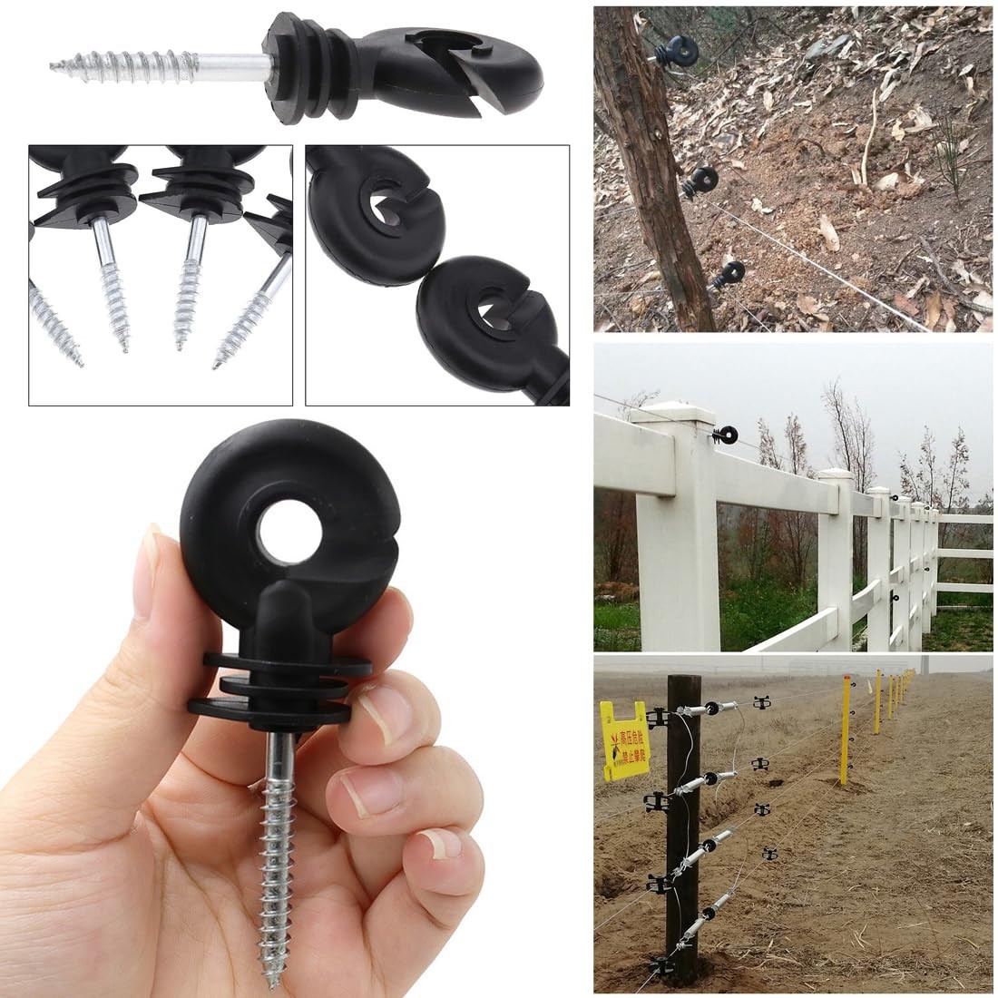 Electric Fence Insulators 15 Pack Screw In Black Ring Holder For Wire Posts Poly